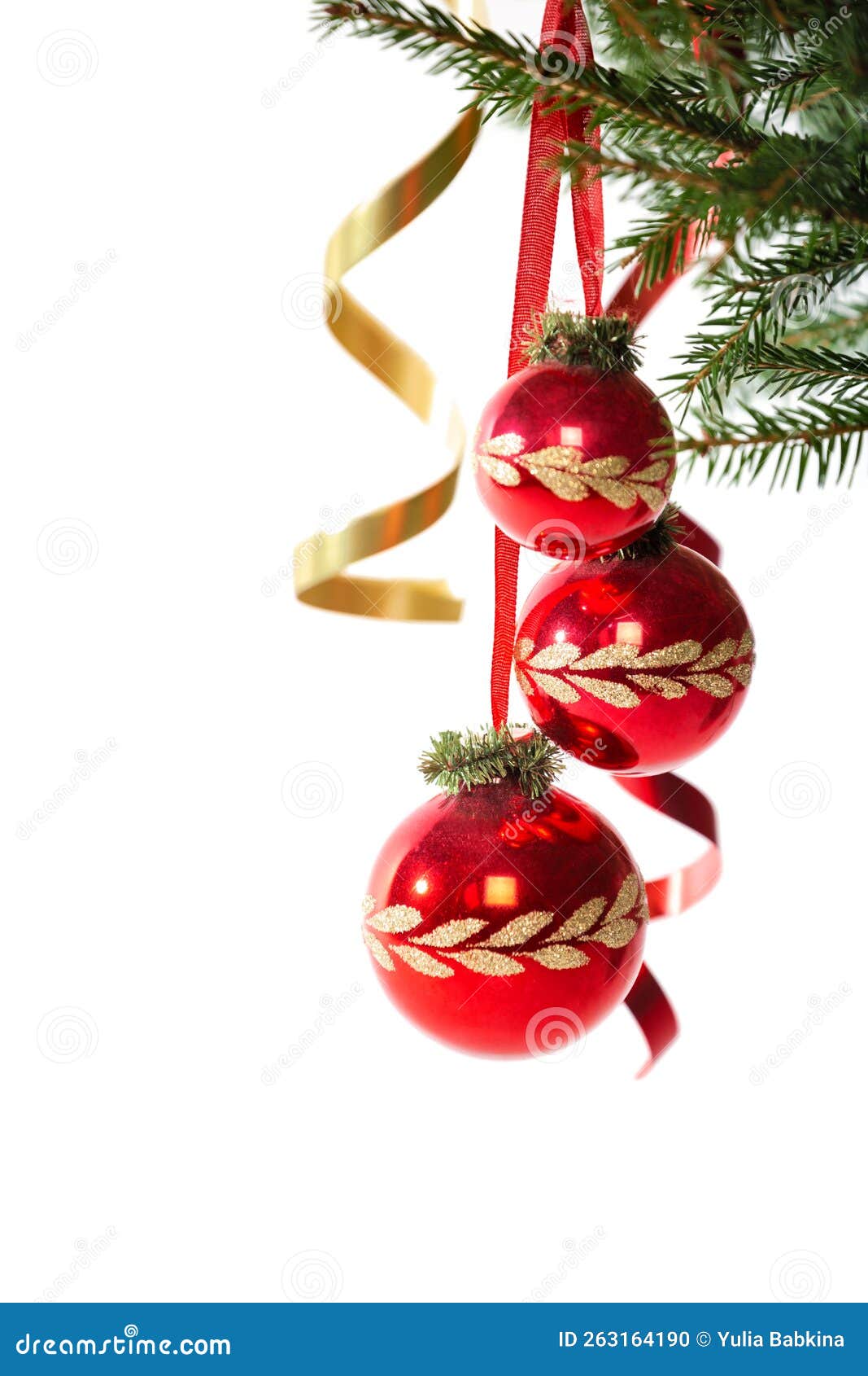 Three Red Balls on Christmas Tree Stock Photo Image of gold, white