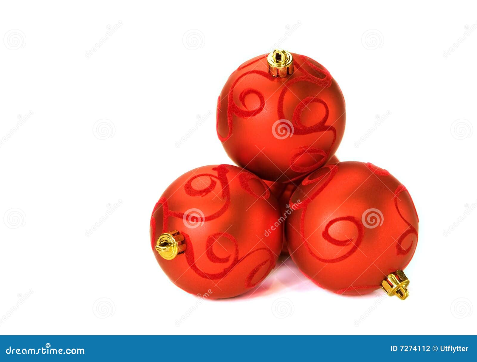Three red Christmas balls stock photo. Image of color 7274112