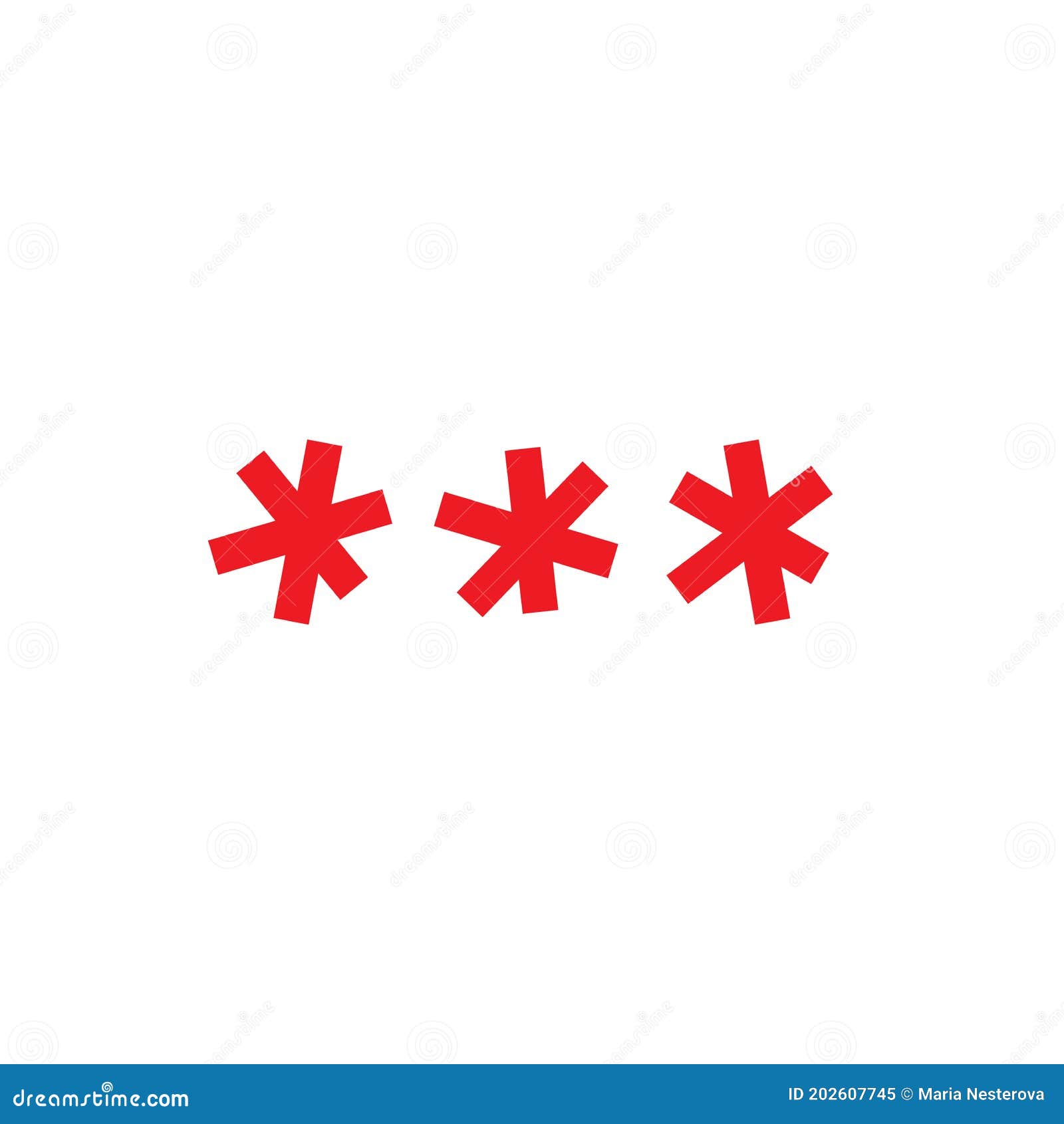 Three Red Hand Drawn Asterisks Footnote Icon. Password, Parol Sign Three Red Hand Drawn Asterisks Footnote Icon. Password, Parol Sign