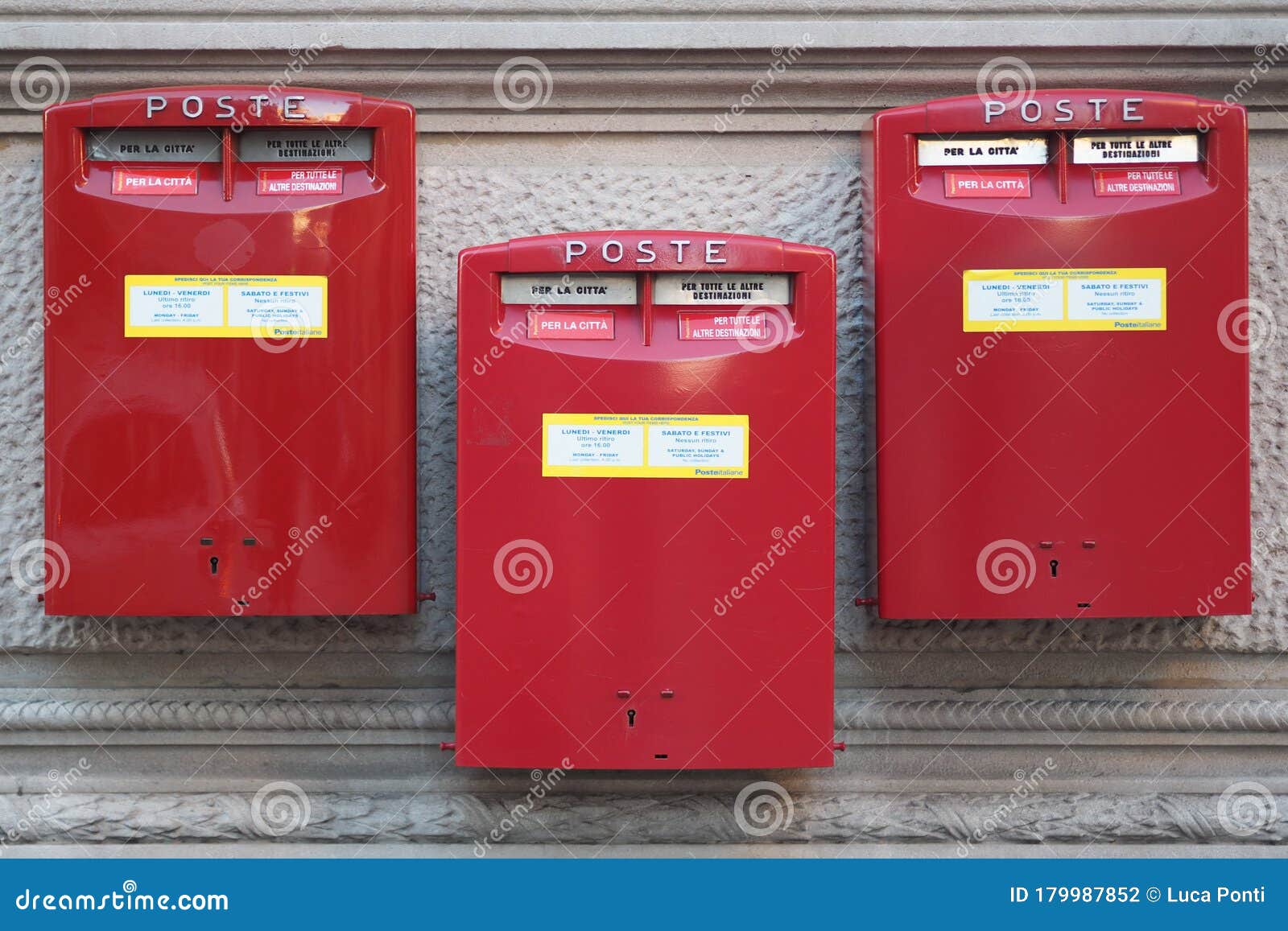 three red mailboxes
