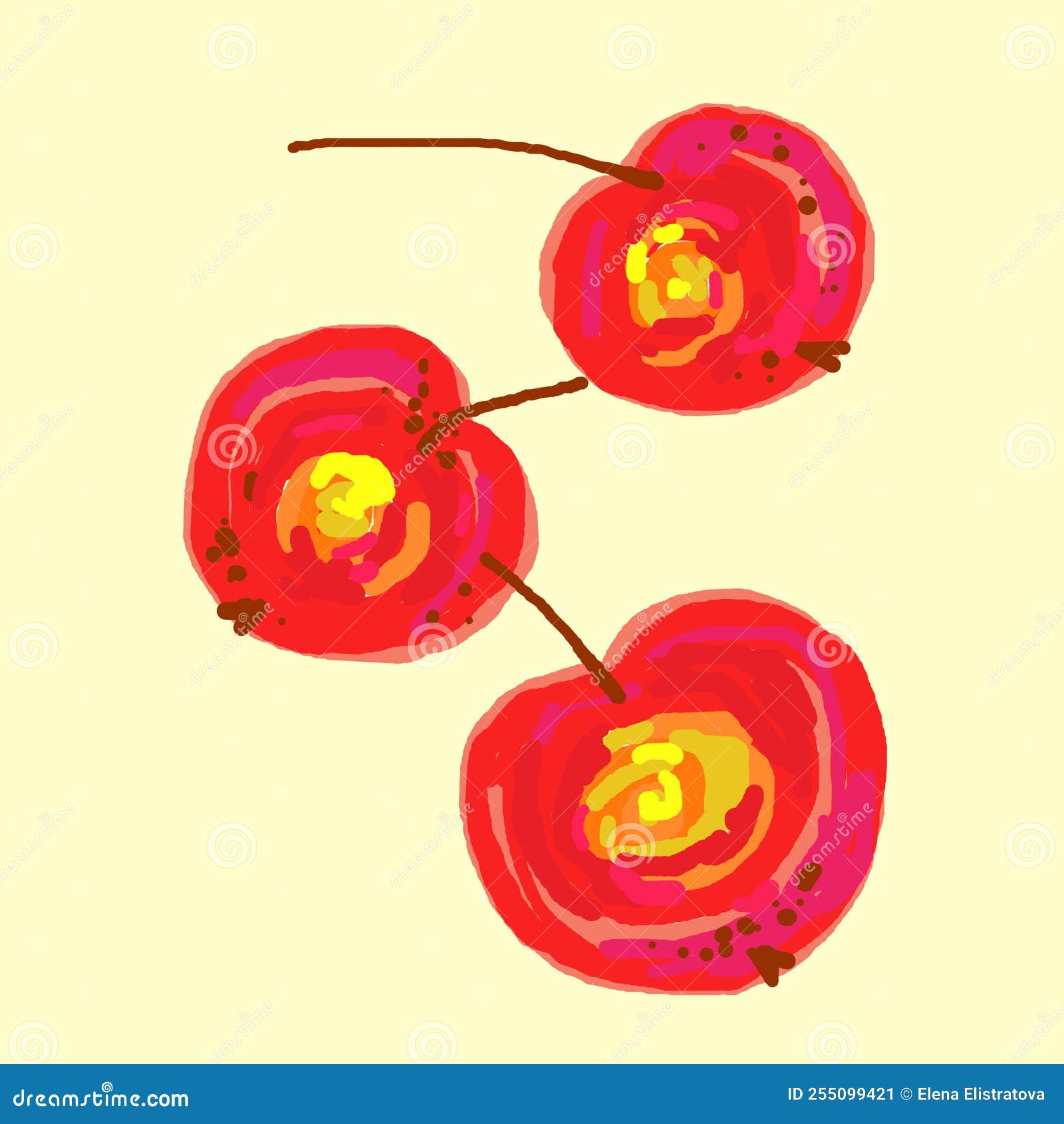 Three Red Multicolored Apples on a Yellow Background Stock Vector