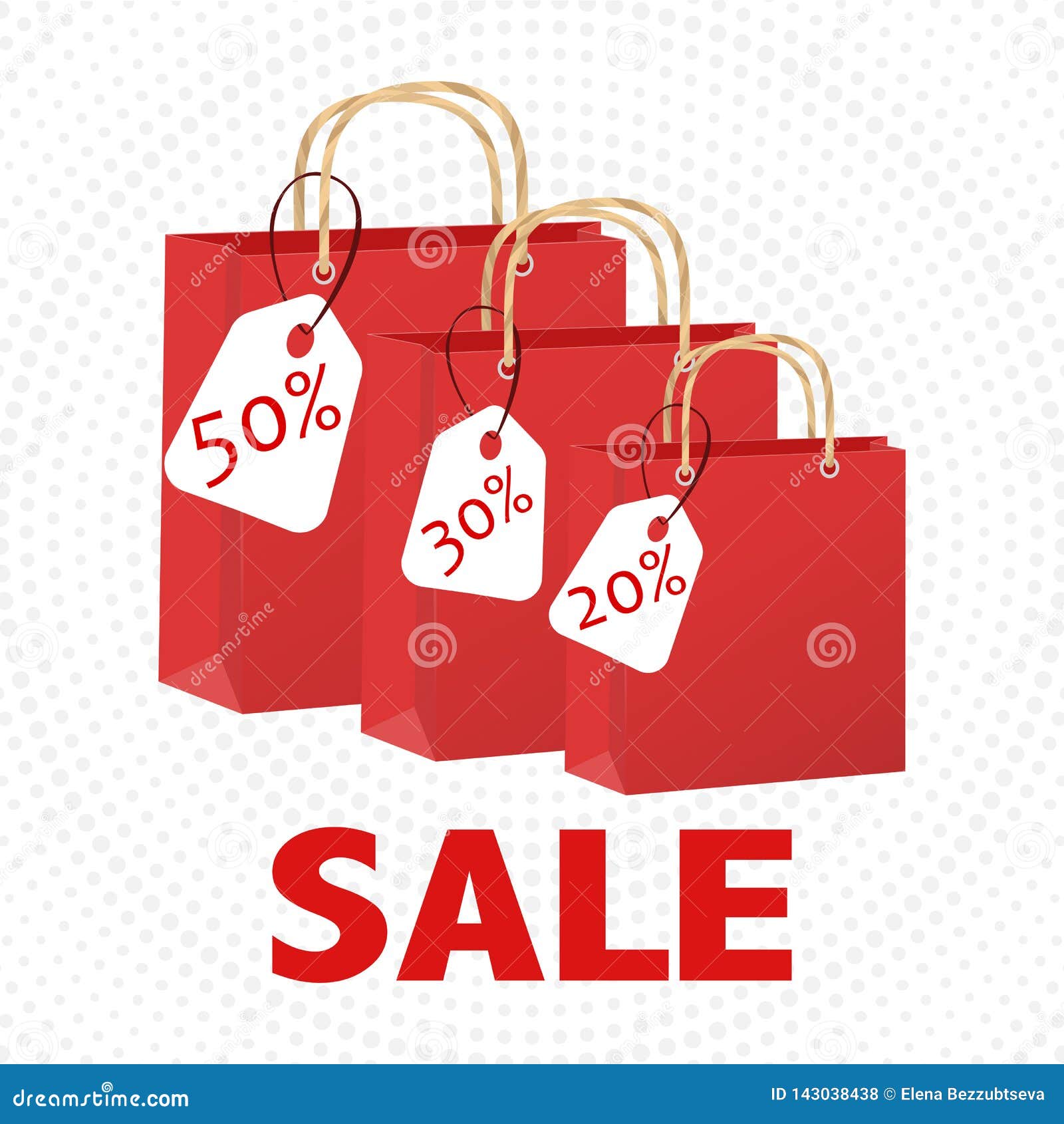Download Three Red Paper Shopping Bags With Handles And SALE Text On A White Background Stock Vector ...
