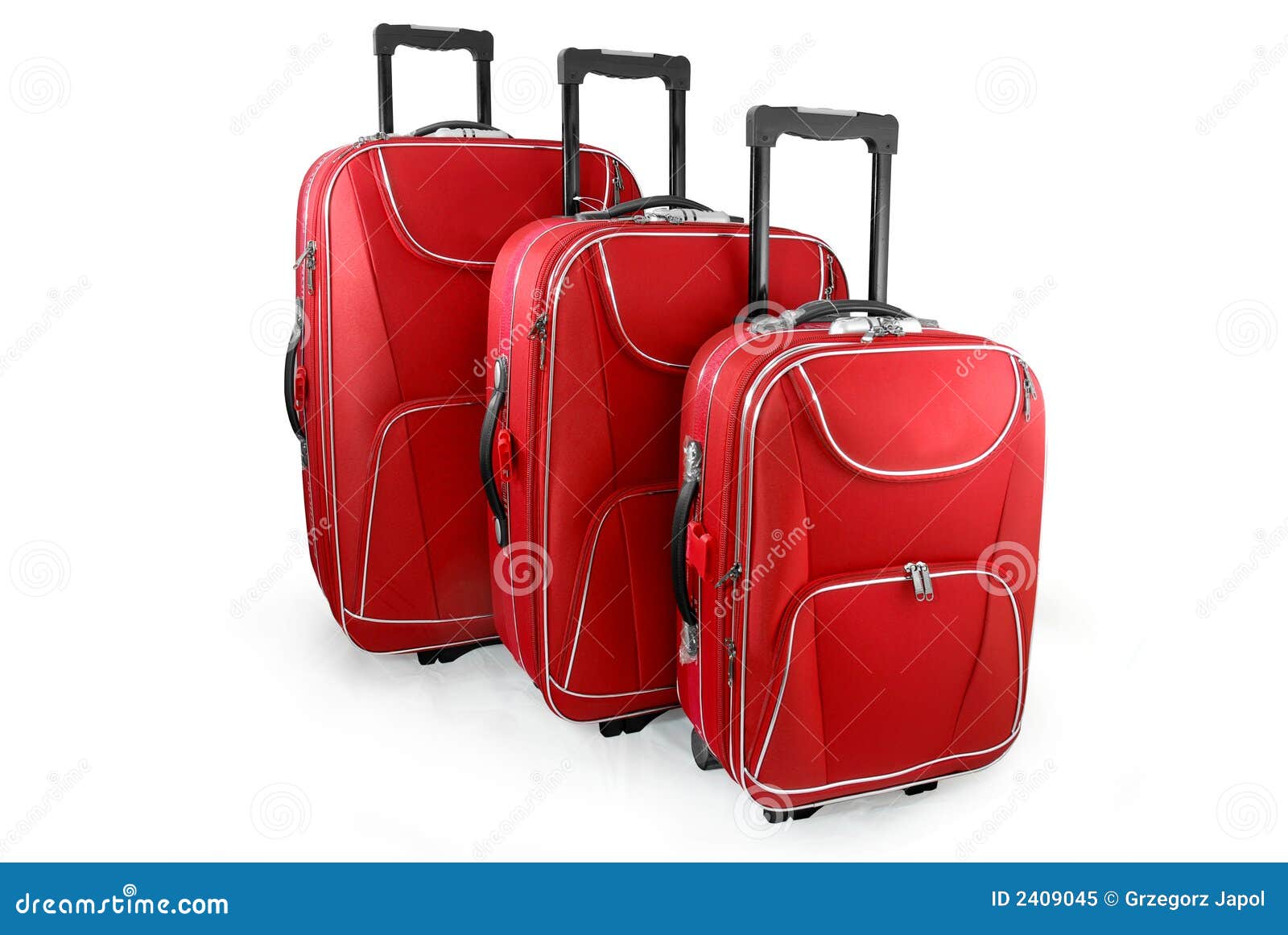 Three red travel suitcases stock image. Image of foreign 2409045
