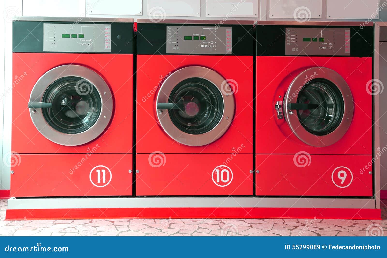 Three Red Washing Machines in Coin Laundry Stock Image Image of laundrettes, washaterias 55299089