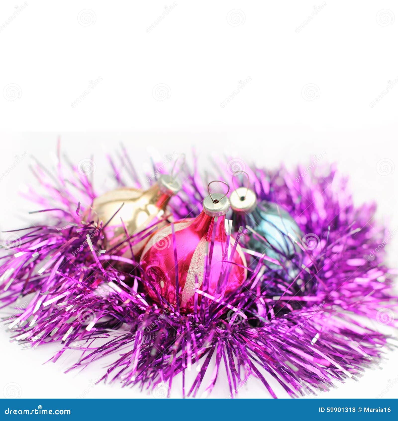 Three Retro Christmas Ball in Nest of Tinsel Stock Photo Image of