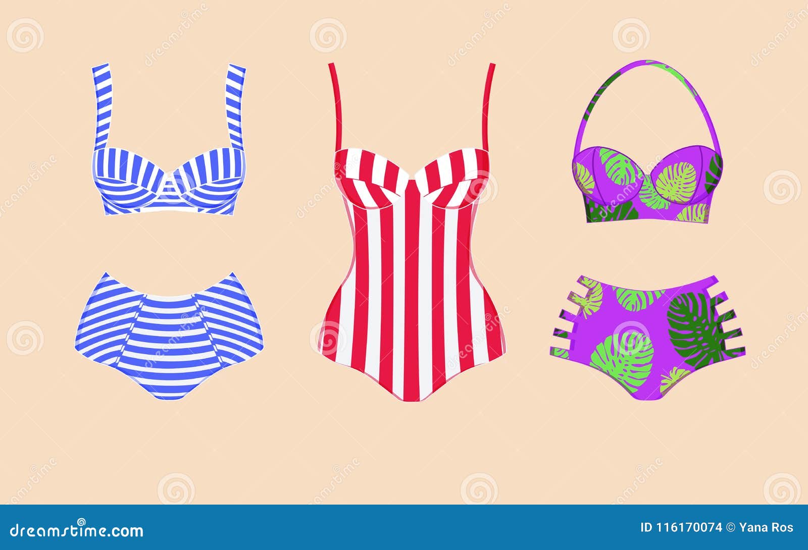 Three Retro Vintage Swimsuits Stock Vector Illustration of beauty
