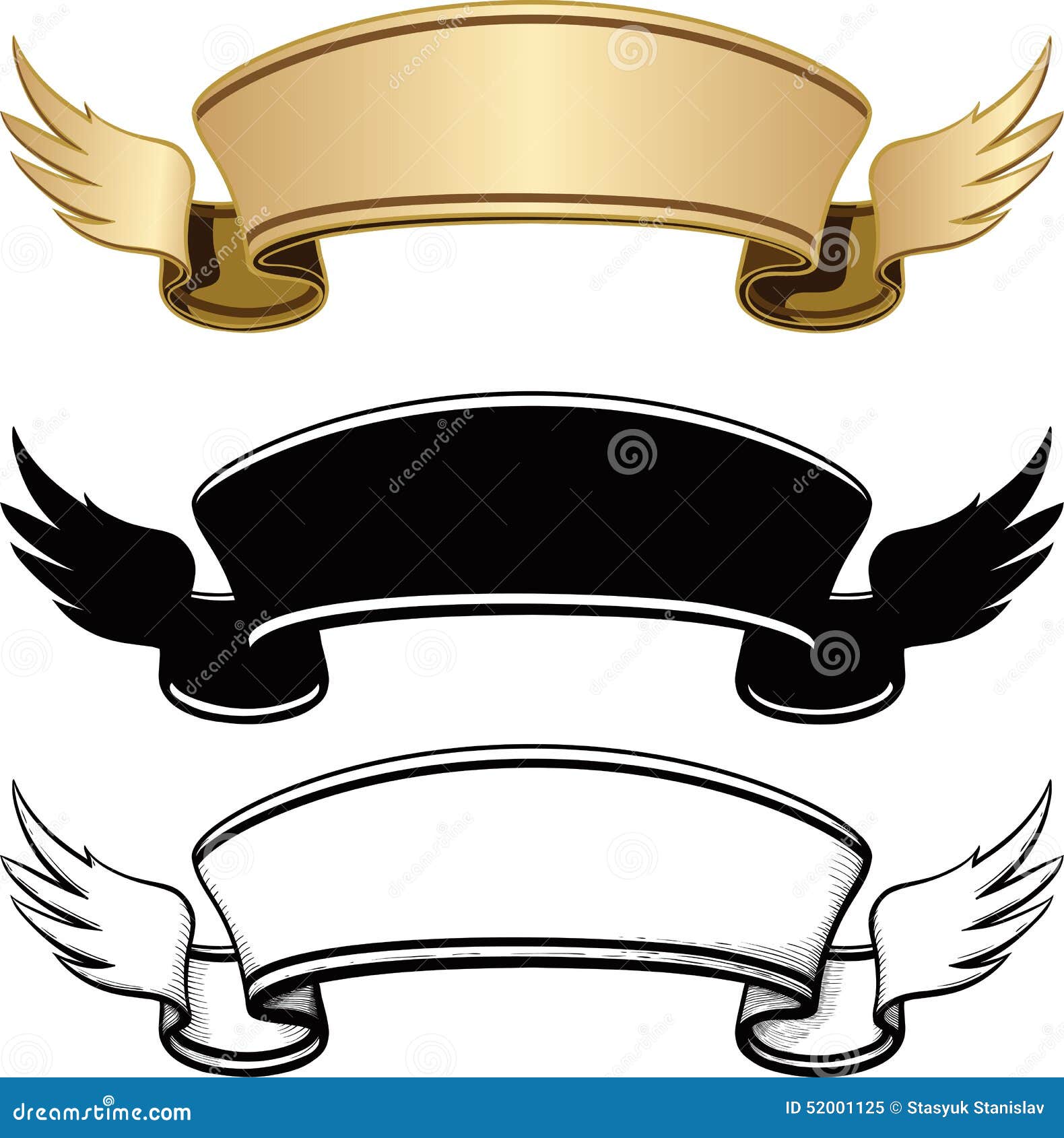 Three ribbon with wings stock vector. Illustration of ornate - 52001125