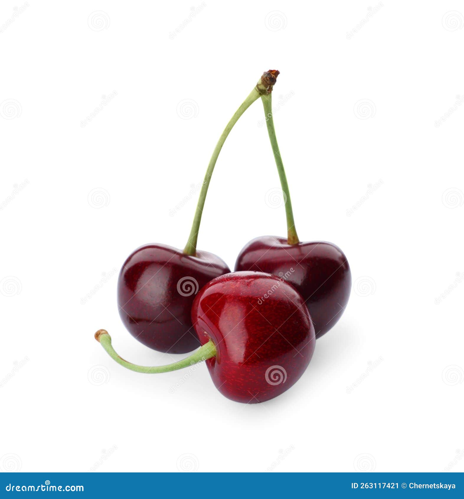Three Ripe Sweet Cherries Isolated on White Stock Image Image of
