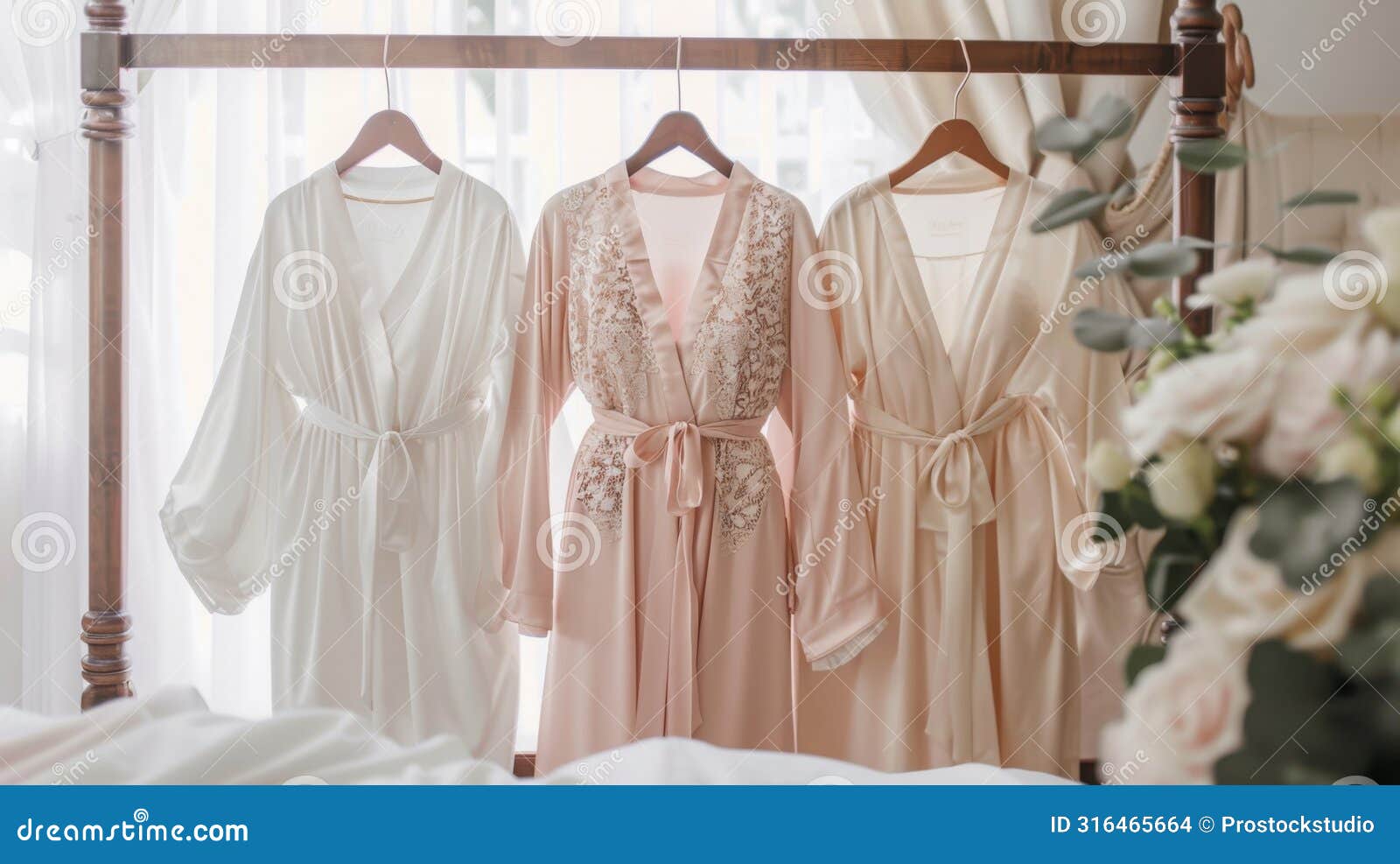 three robes hanging on bedroom rack