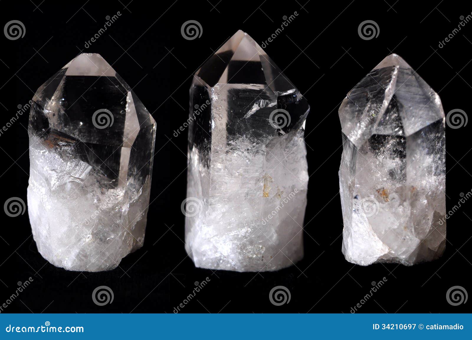 three rock quartz crystals