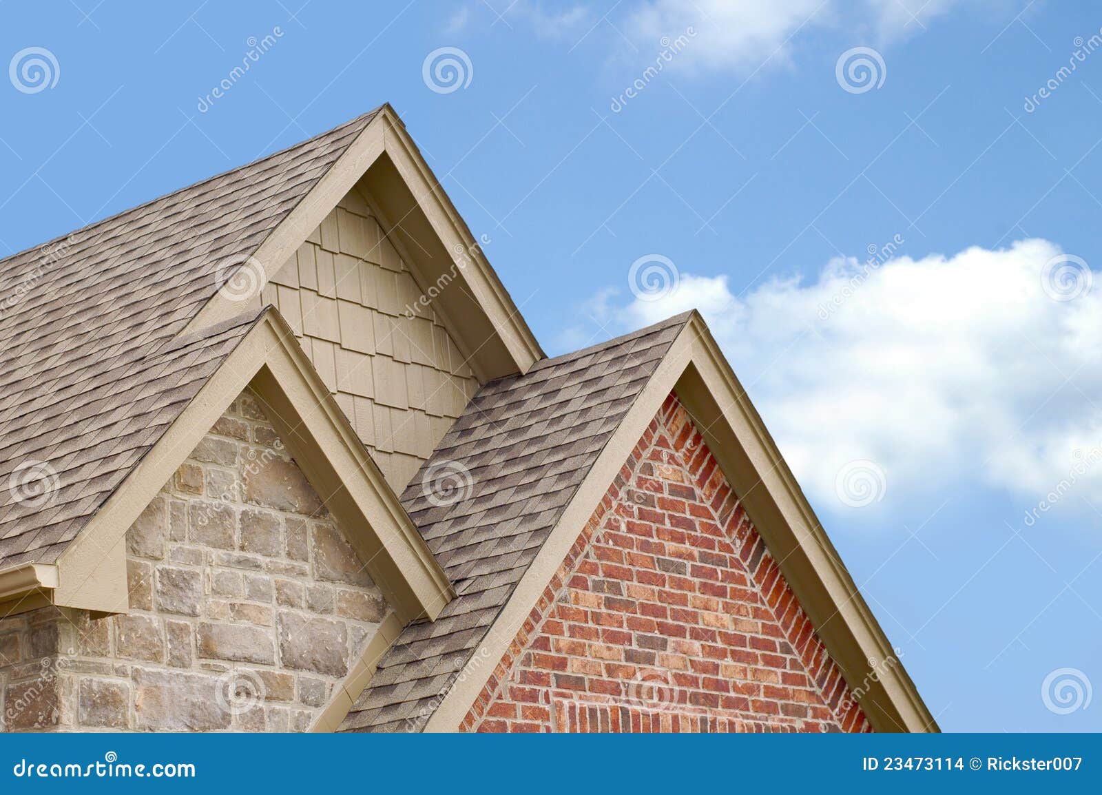 Three Roof Gables stock photo. Image of damage, gutter 