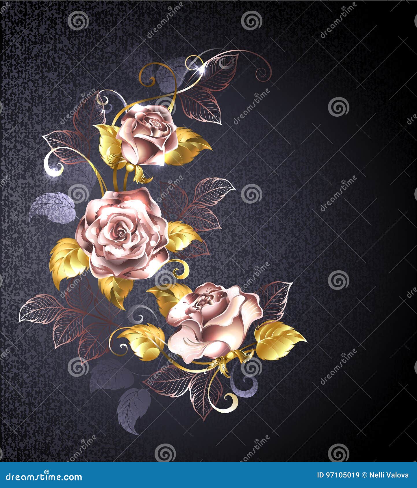 three roses in pink gold