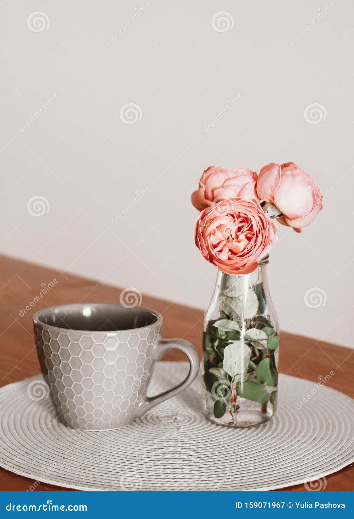Three Pink Roses And Big Cup Of Tee Stock Image Image Of Human Background 159071967