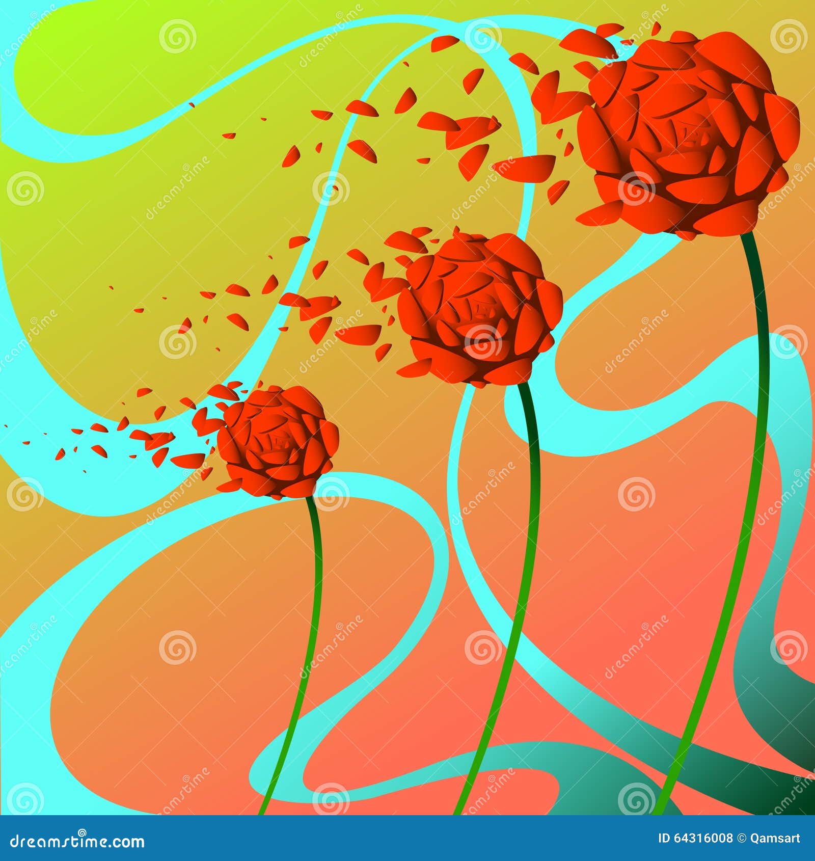 Three roses in the wind stock illustration. Illustration of blossom