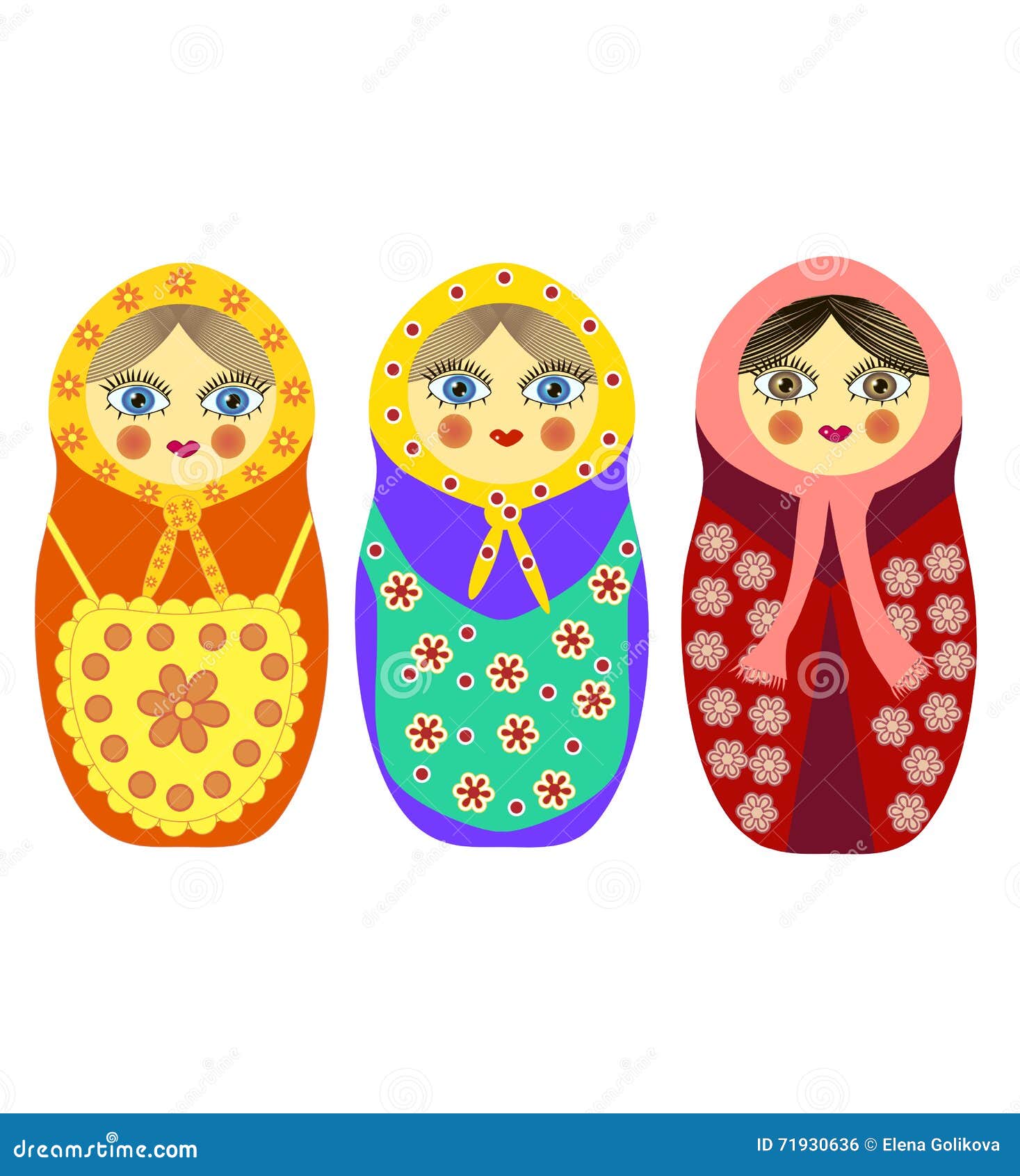 Three Russian Nesting Dolls Stock Vector Illustration of blue