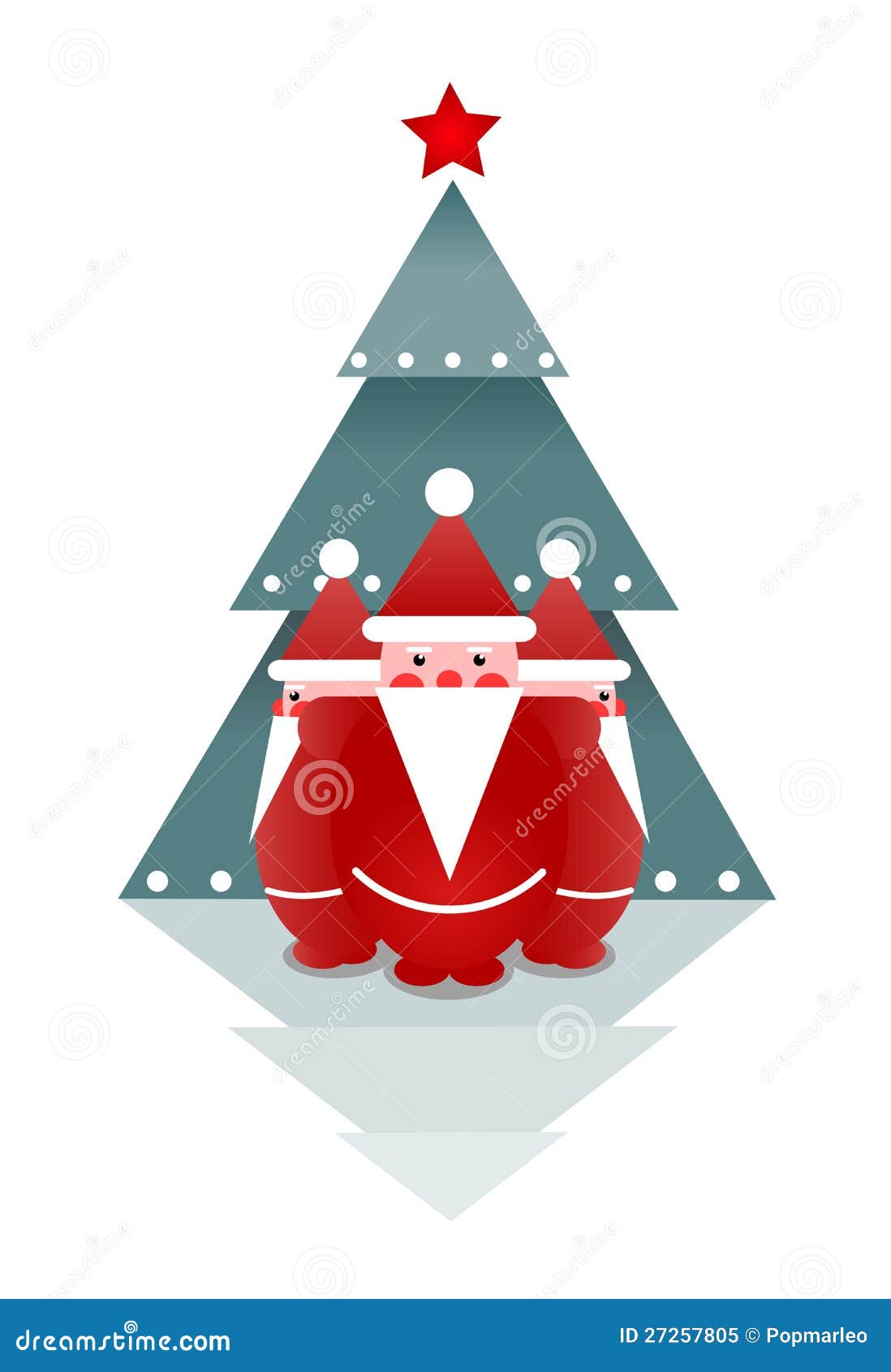Three Santas and Christmas Tree Stock Vector Illustration of tree