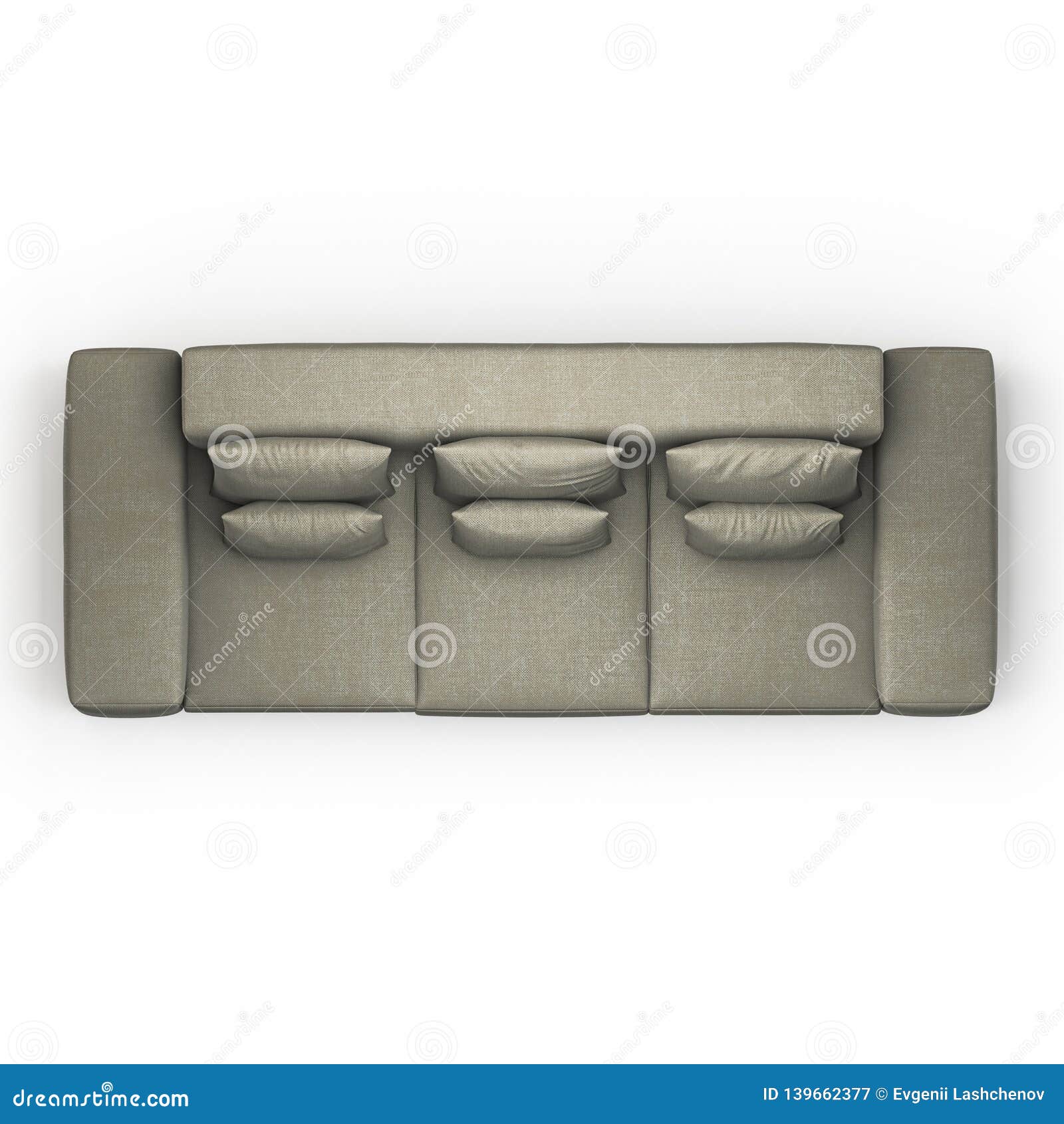 Three-seater Sofa with Pillows on a White Background Top View 3d Stock ...