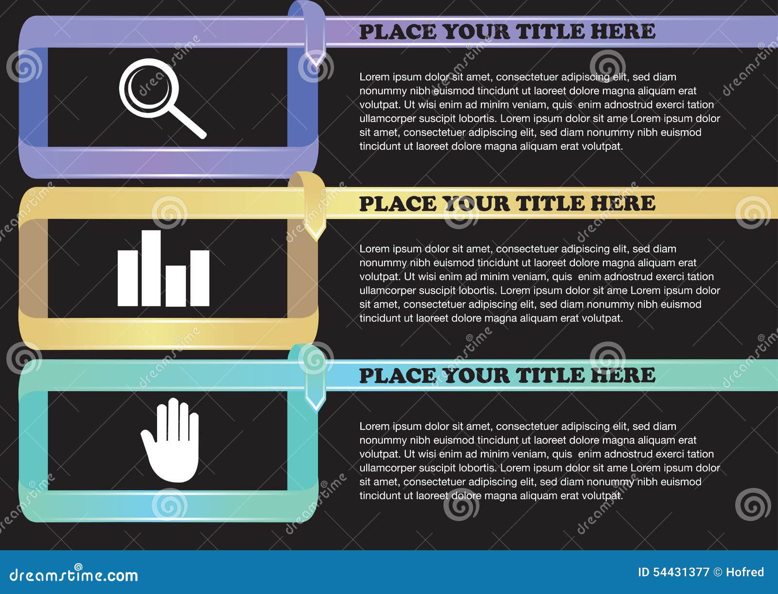 Three Sections Page Layout with Ribbon and Icons Stock Vector Three Sections Page Layout with Ribbon and Icons Stock Vector