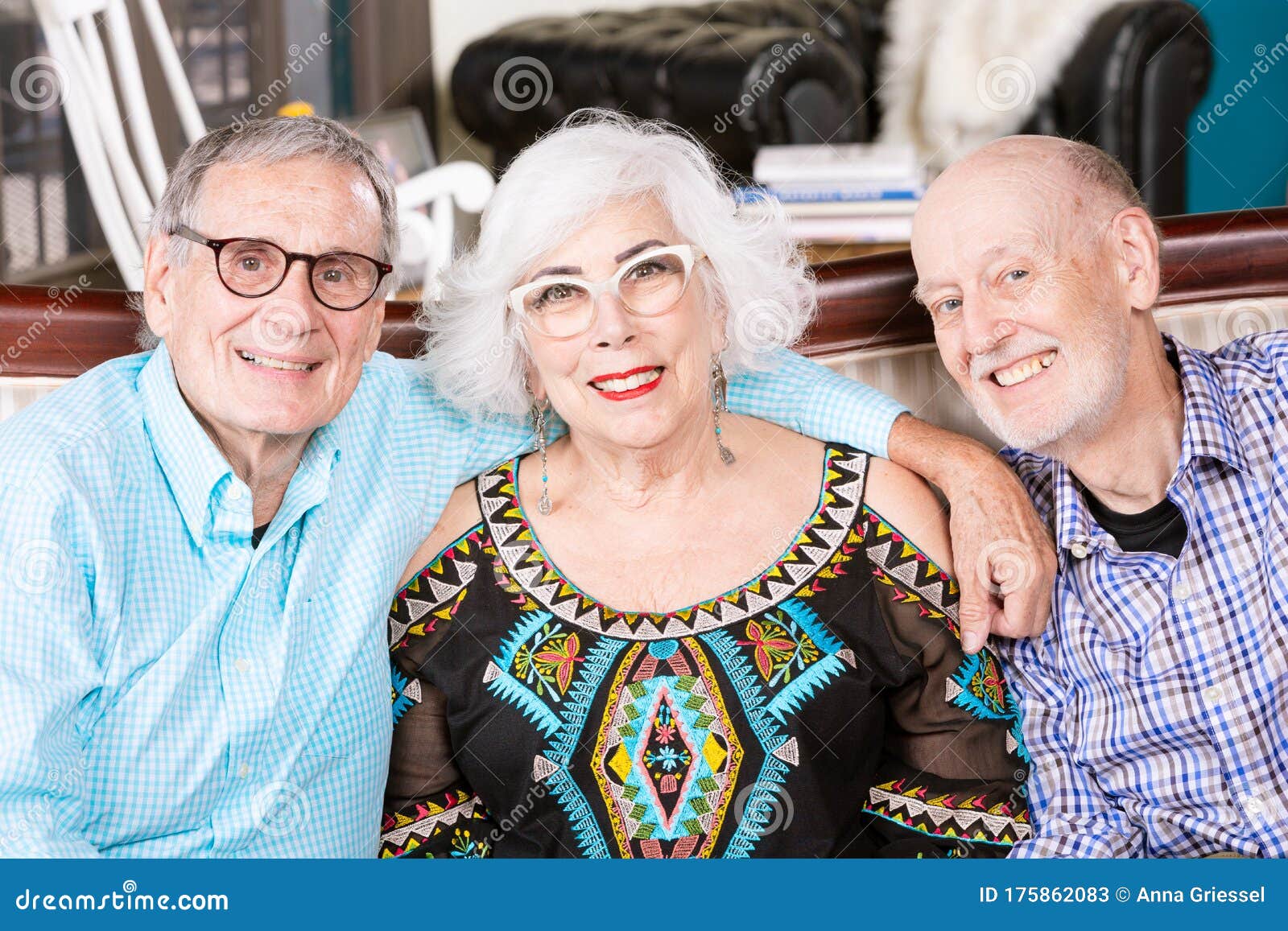 Three Seniors on a Couch stock image. Image of friend 175862083