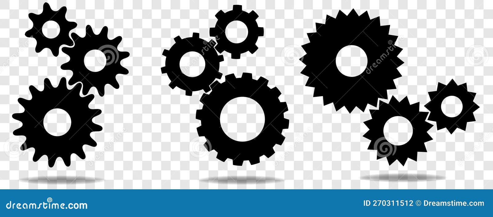 Three Sets of Black Cogs (gears) with Shadow Stock Vector