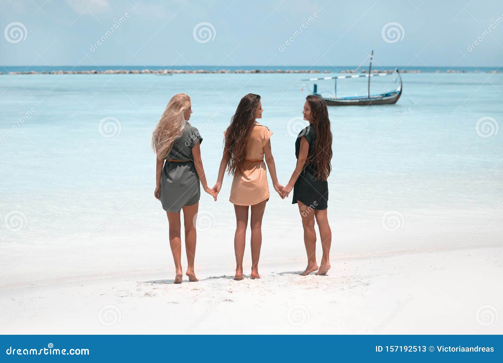 Three Girls Having Fun on the Beach. Women Wearing Alike Dress Posing on the Sea Shore Stock Image - Image of boat, girlfriends: 157192513 Three Girls Having Fun on the Beach. Women Wearing Alike Dress Posing on the Sea Shore Stock Image - Image of boat, girlfriends: 157192513