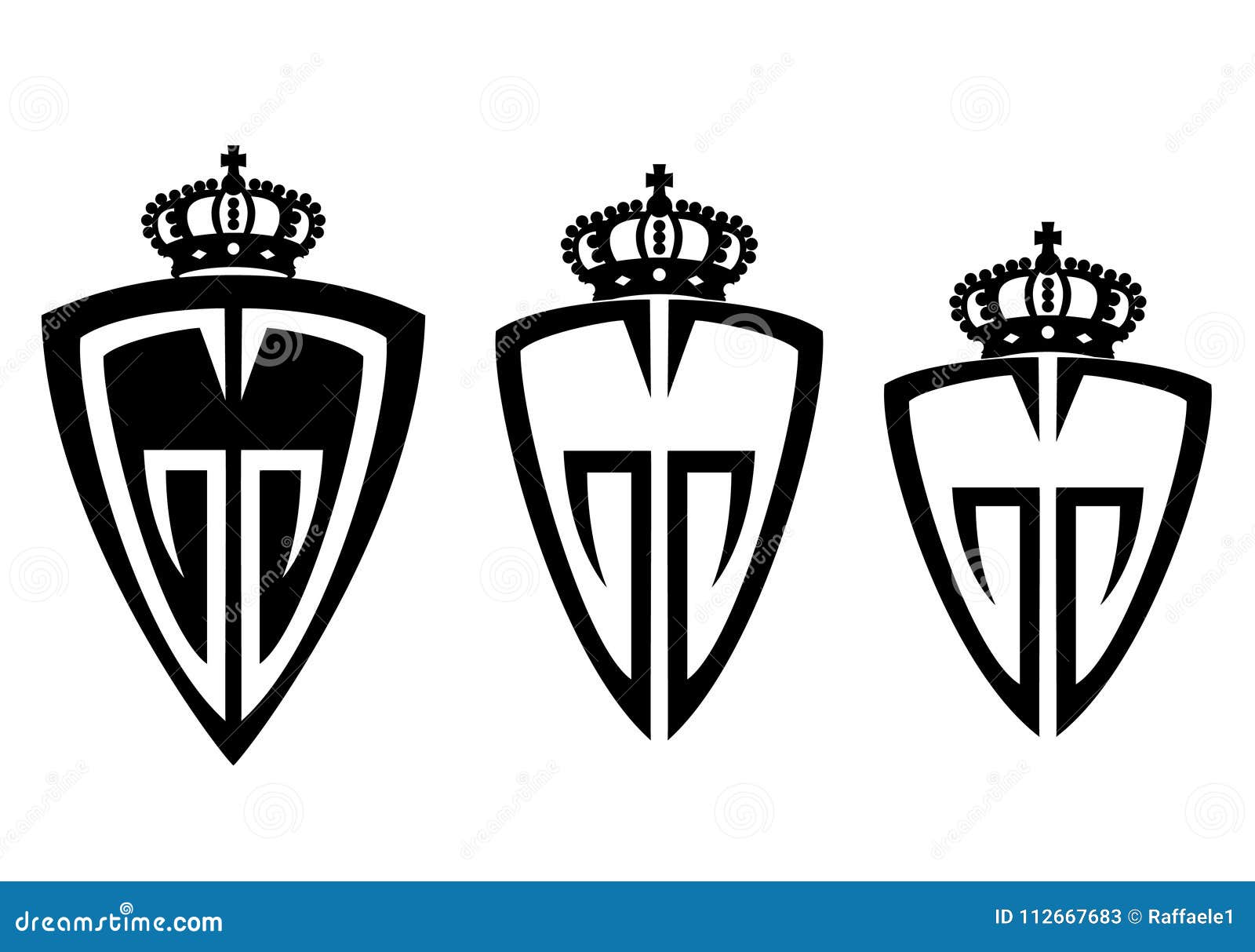 three shield logo with a crown