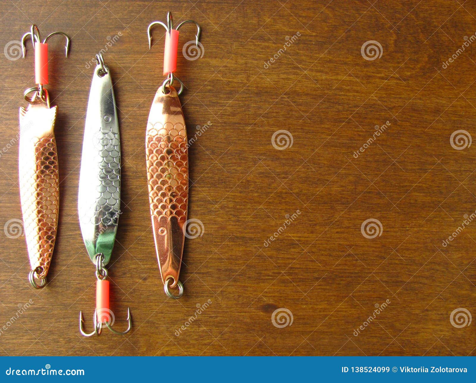 Bait for Fishing is on the Wooden Table. Stock Image - Image of