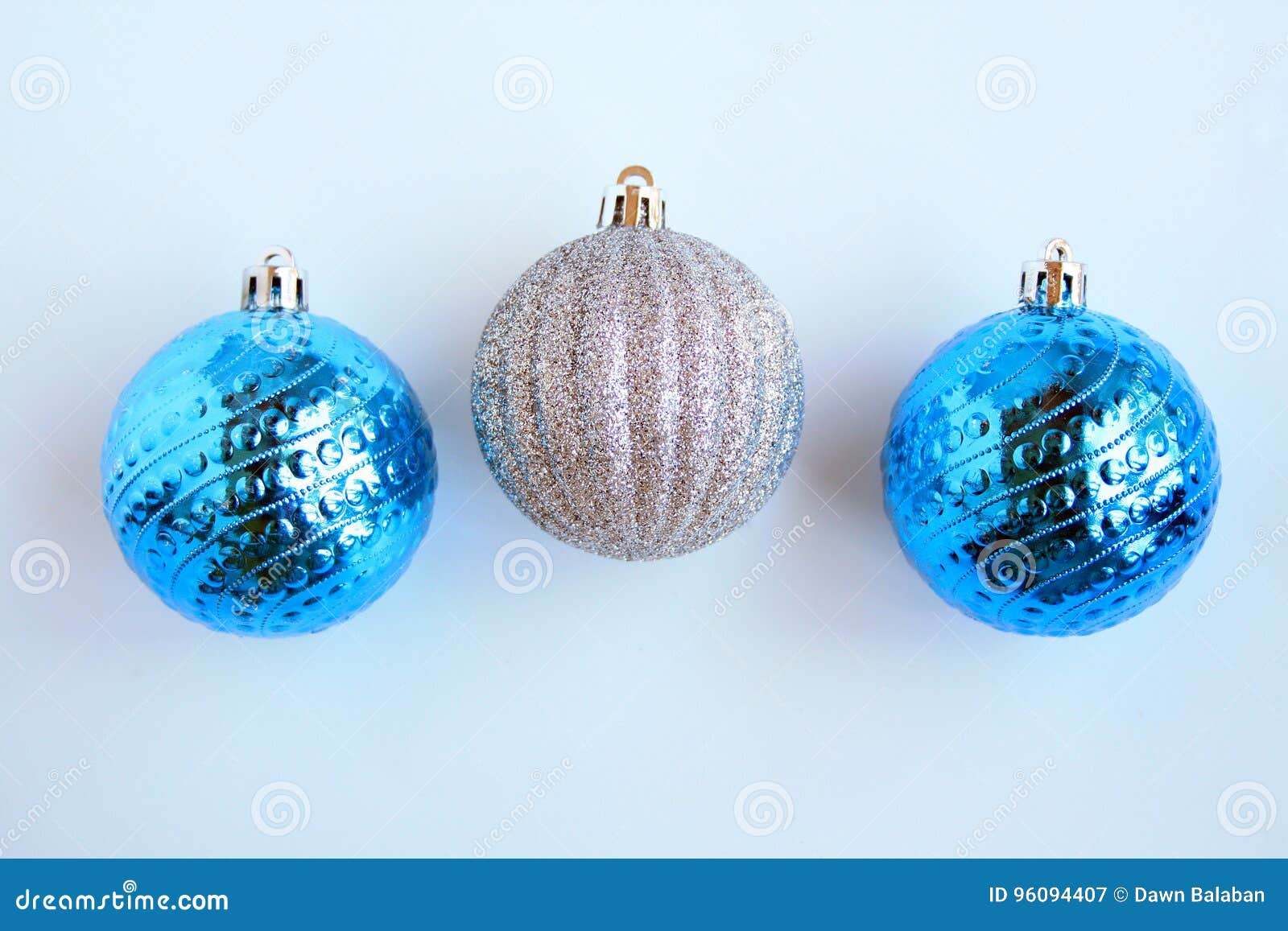 Three Silver and Blue Christmas Balls Stock Image - Image of pretty ...