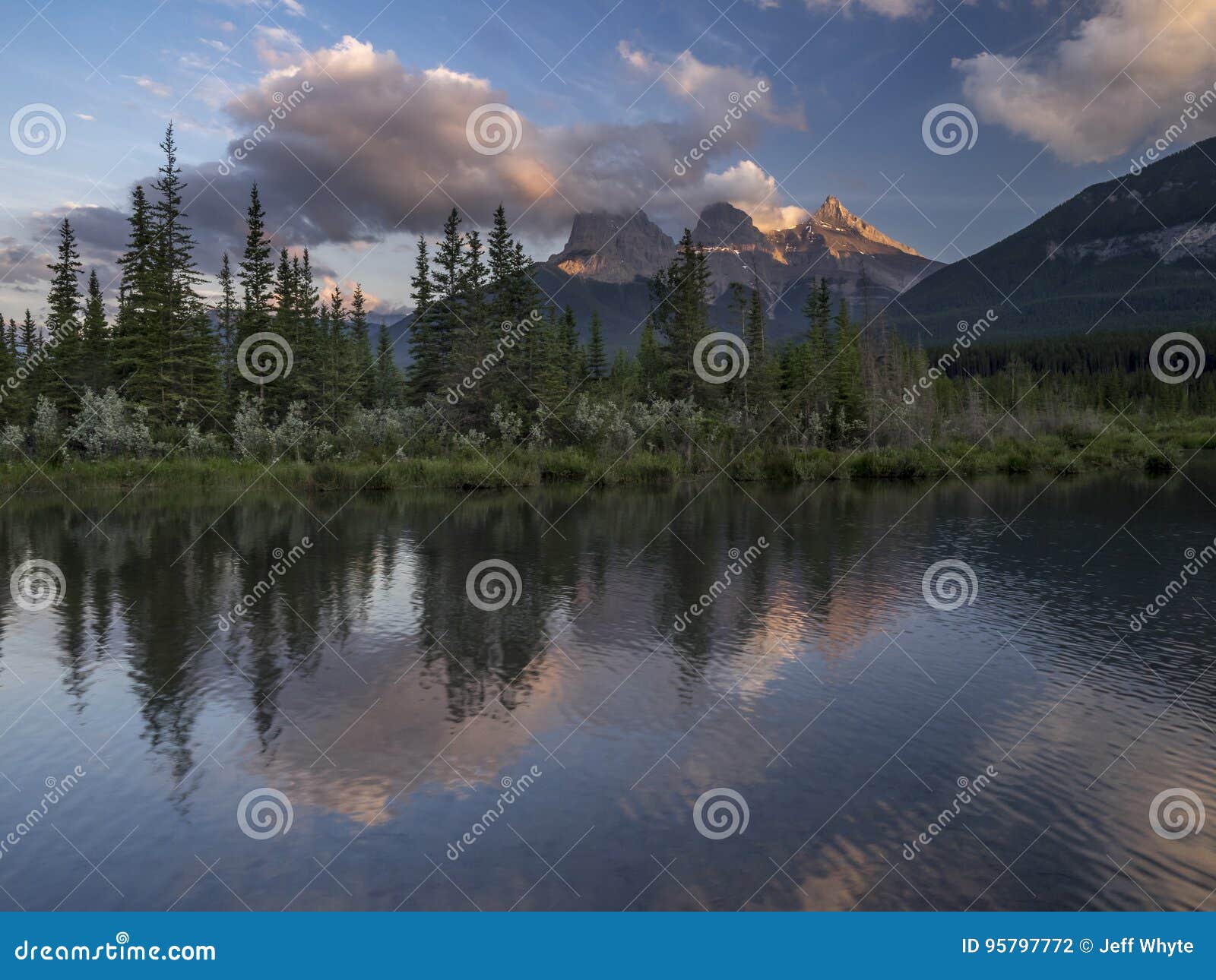 Three Sisters at sunset stock photo. Image of snow, three 95797772