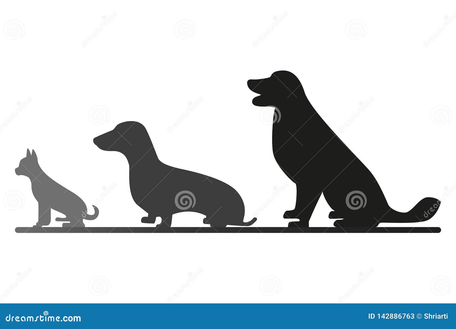 Three Sitting Dogs Behind Each Other. Stock Vector - Illustration of