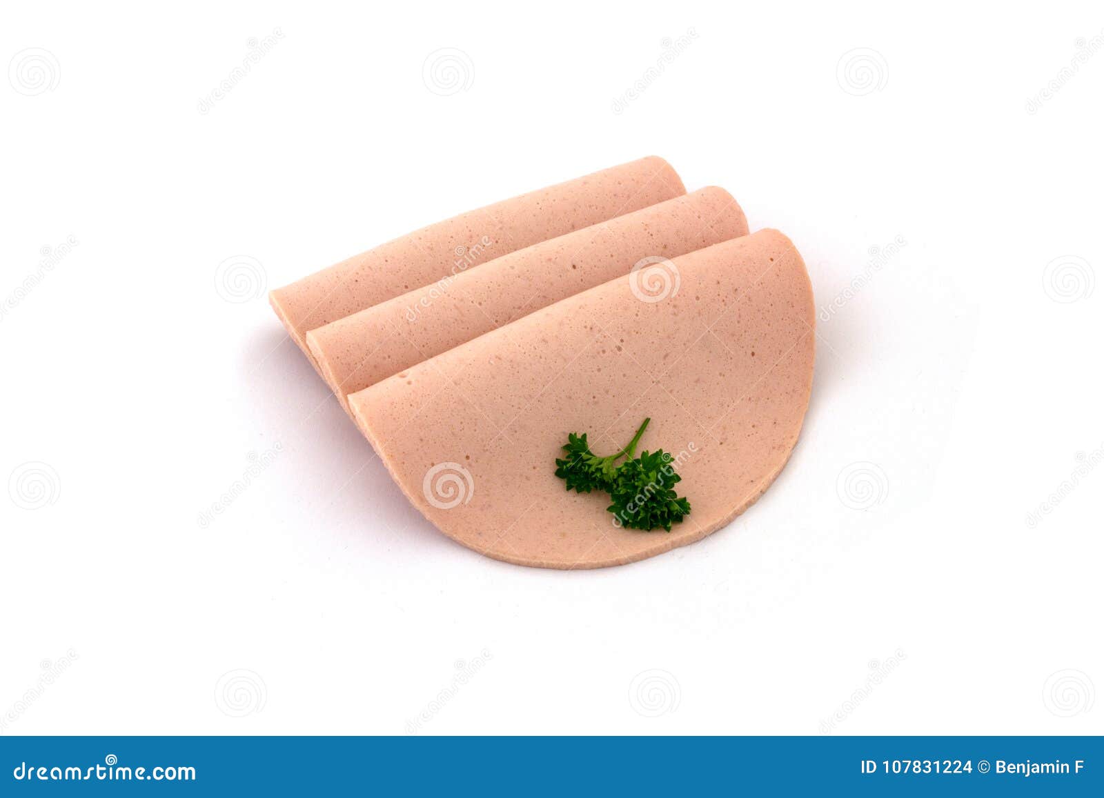Three slices of mortadella stock photo. Image of ware 107831224
