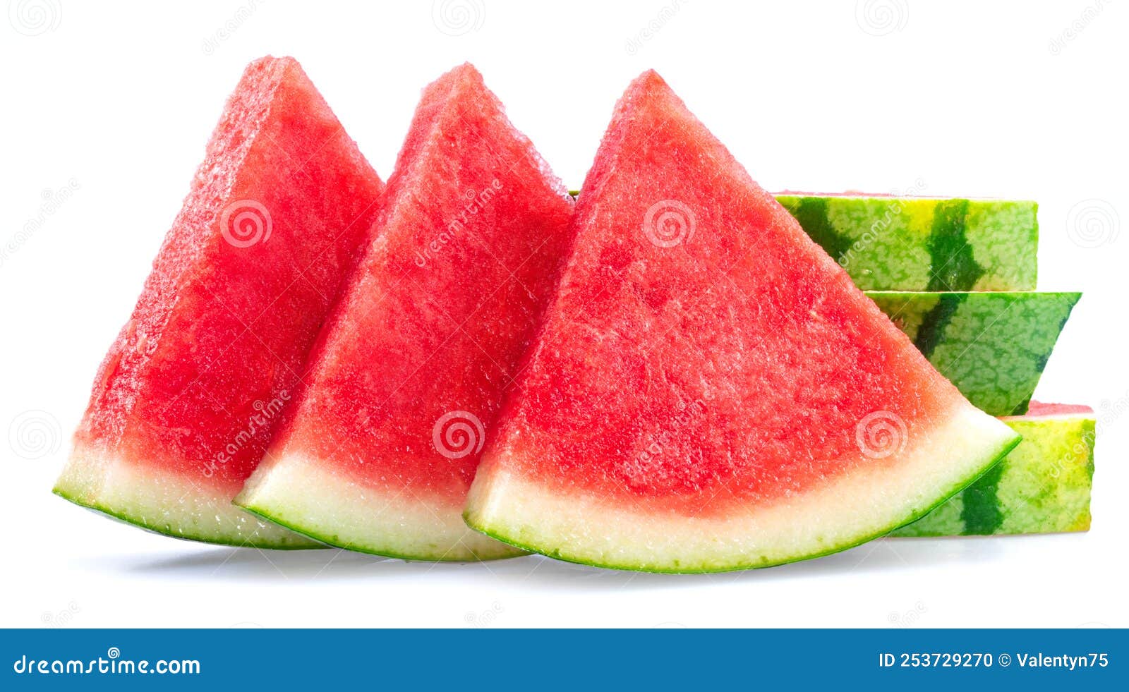 Three Slices of Watermelon without Watermelon Seeds Isolated on White
