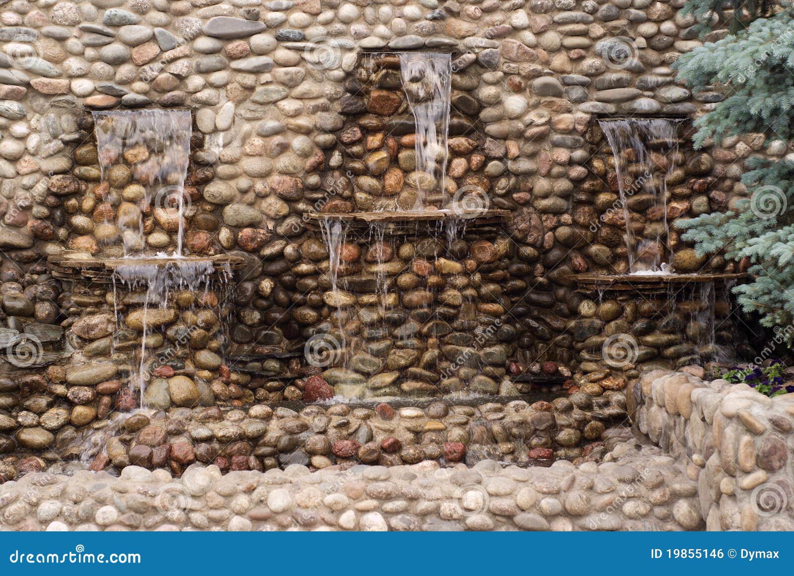 Three Small Waterfalls Runs from Stoned Wall Stock Photo Image of