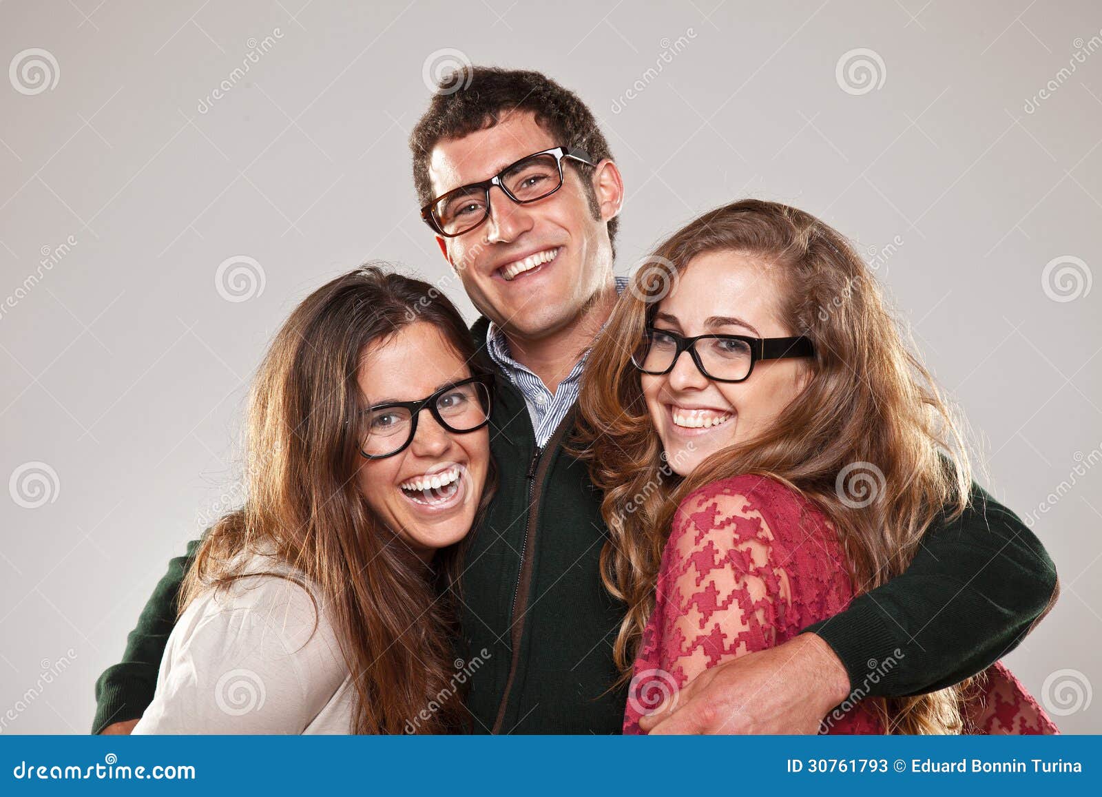 Three Smart Student Friends Looking with Eyeglasses Stock Image Image