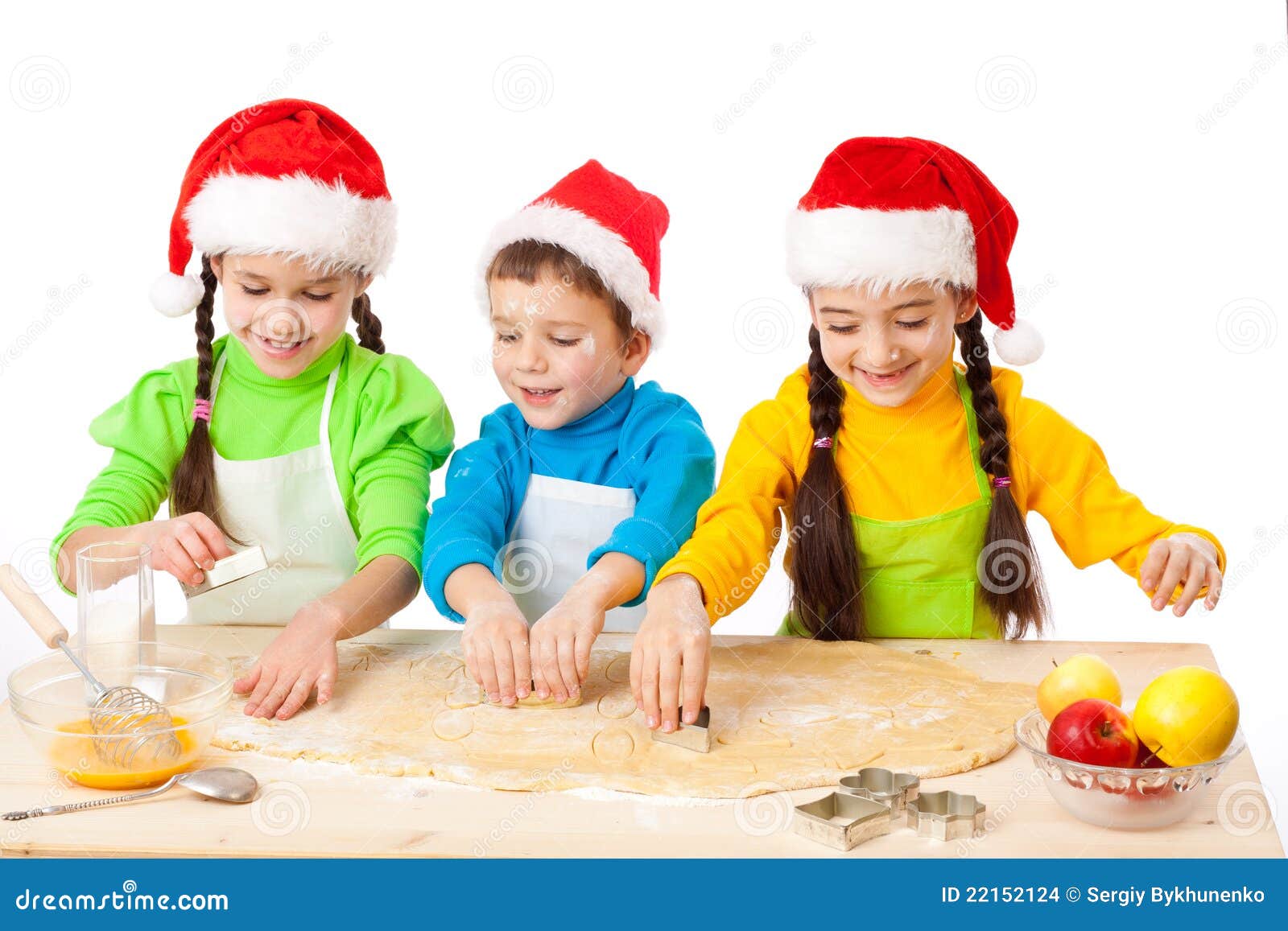 Three Smiling Kids with Christmas Cooking Stock Photo - Image of knead