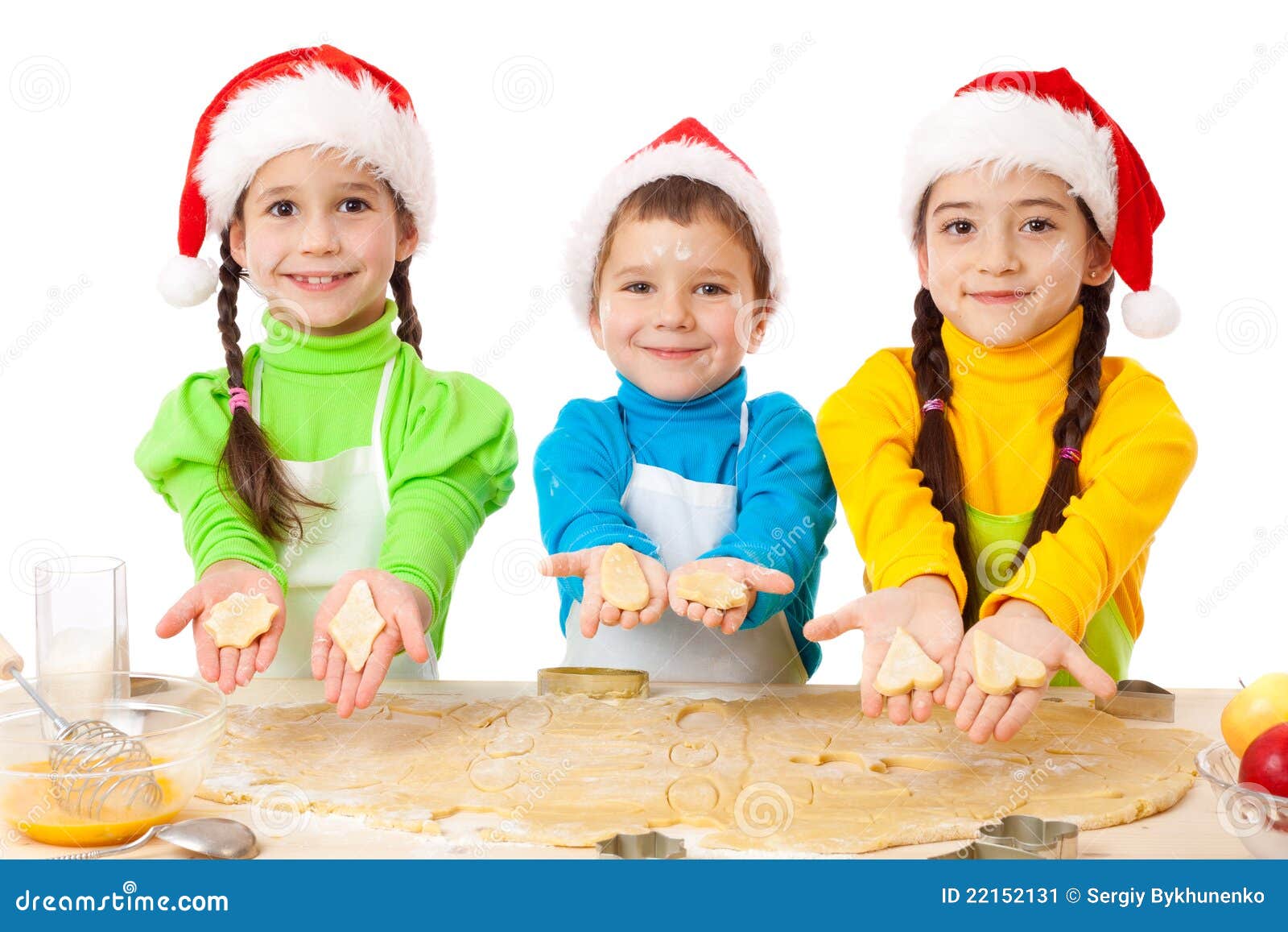Three Smiling Kids Showing Christmas Cooking Stock Image - Image of