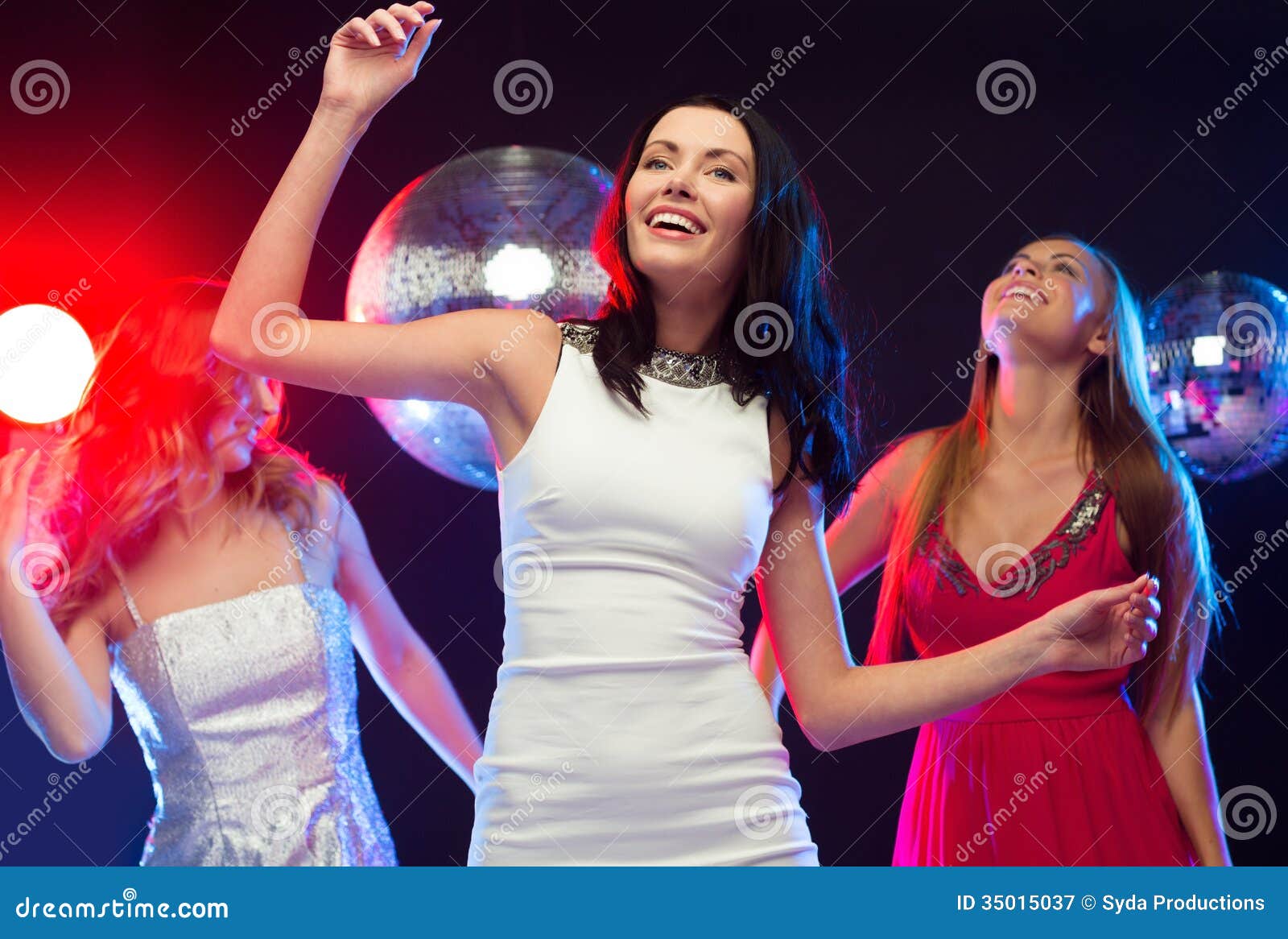 Three Smiling Women Dancing in the Club Stock Image - Image of ...