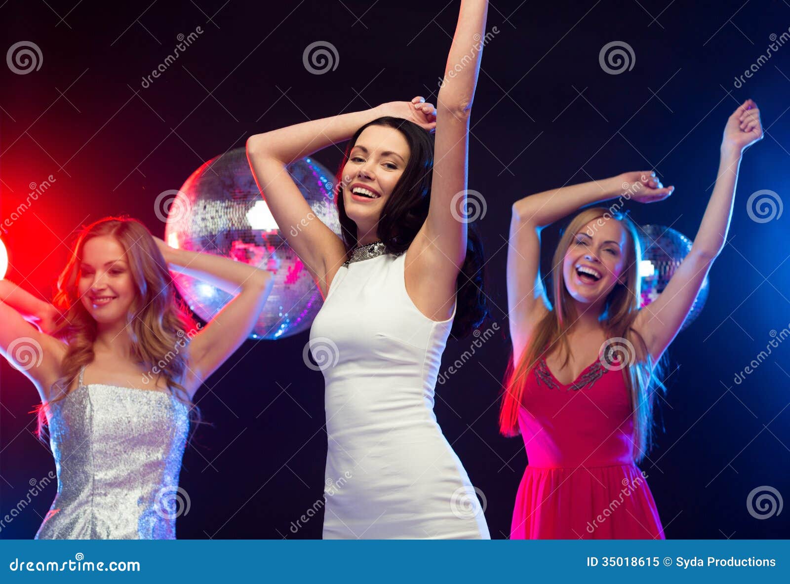 Three Smiling Women Dancing in the Club Stock Image - Image of high ...