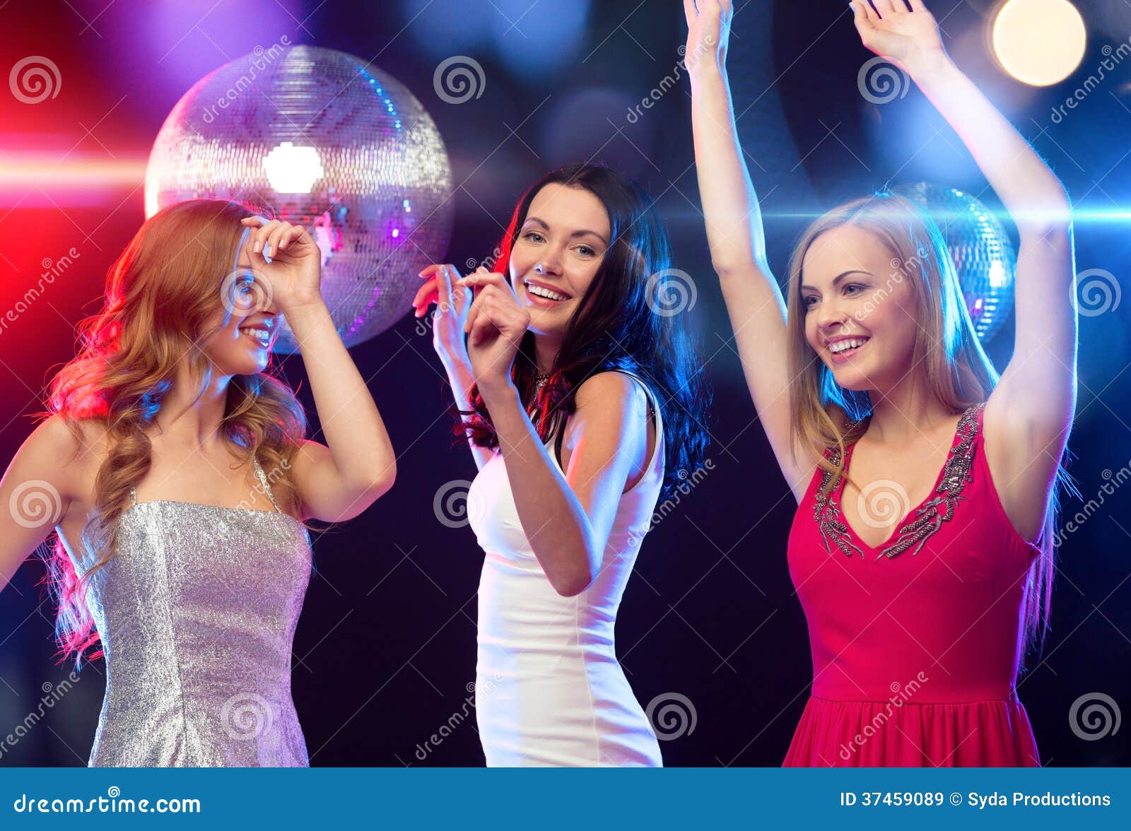 Three Smiling Women Dancing in the Club Stock Image - Image of clubbing ...