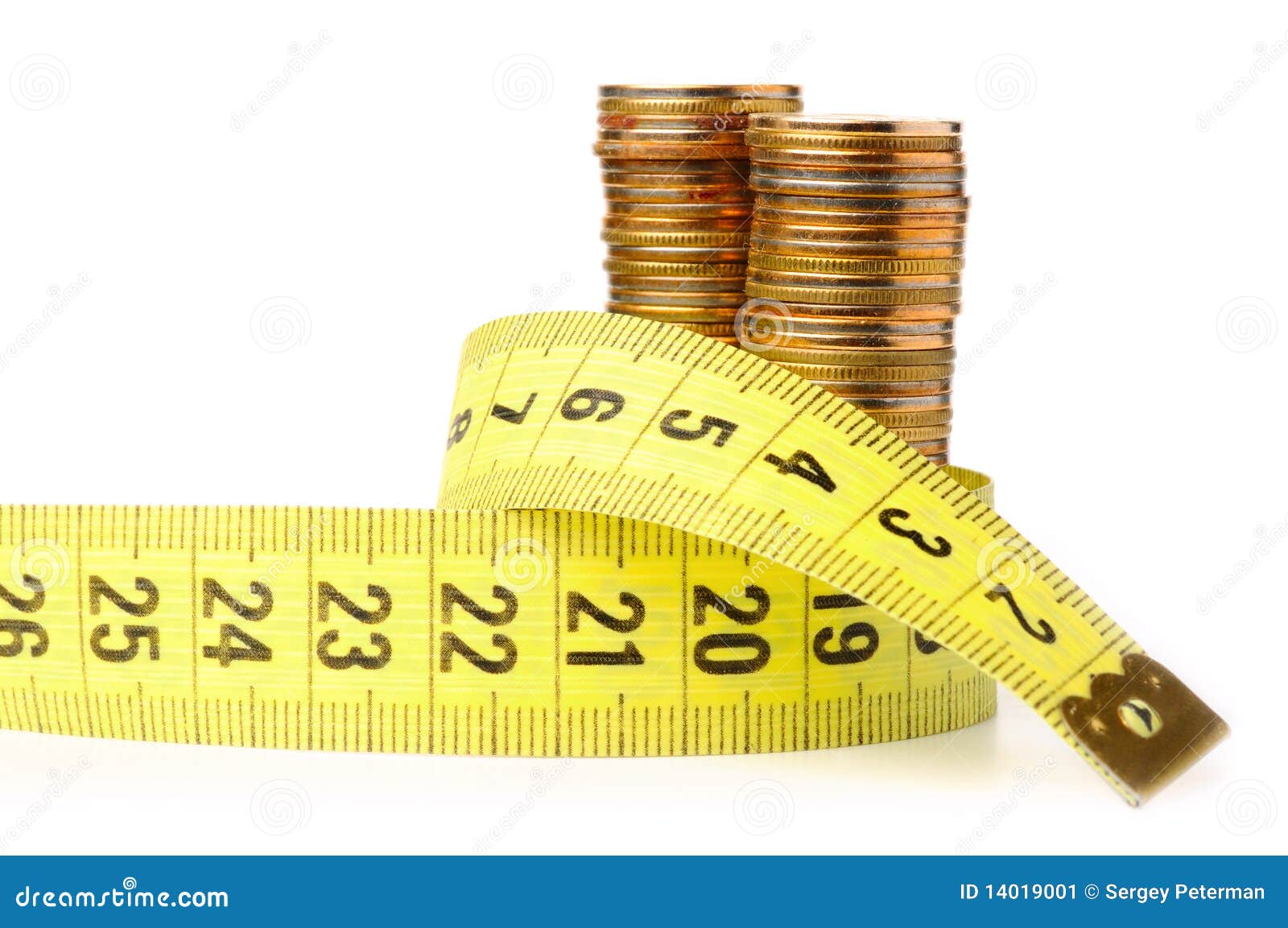 Three Stacks of Coins with Measuring Tape Stock Image Image of coin