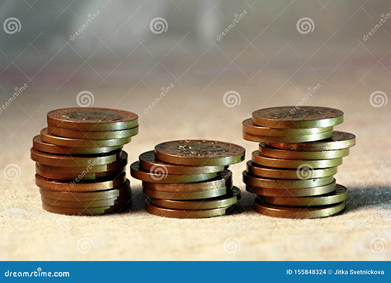 Three Stacks of Metal Coins Stock Photo Image of economy, money