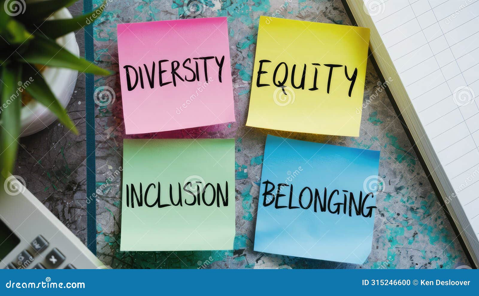 three sticky notes core values of diversity equity inclusion belonging
