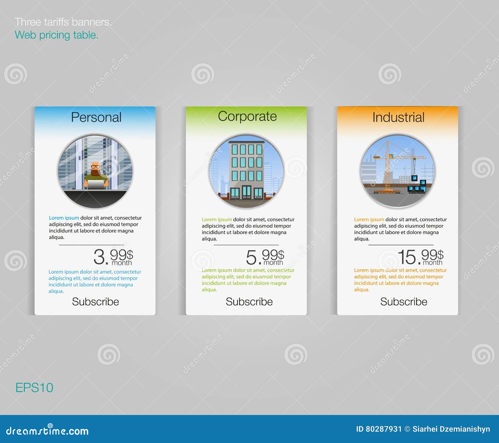 three tariffs banners web pricing table vector design for web app