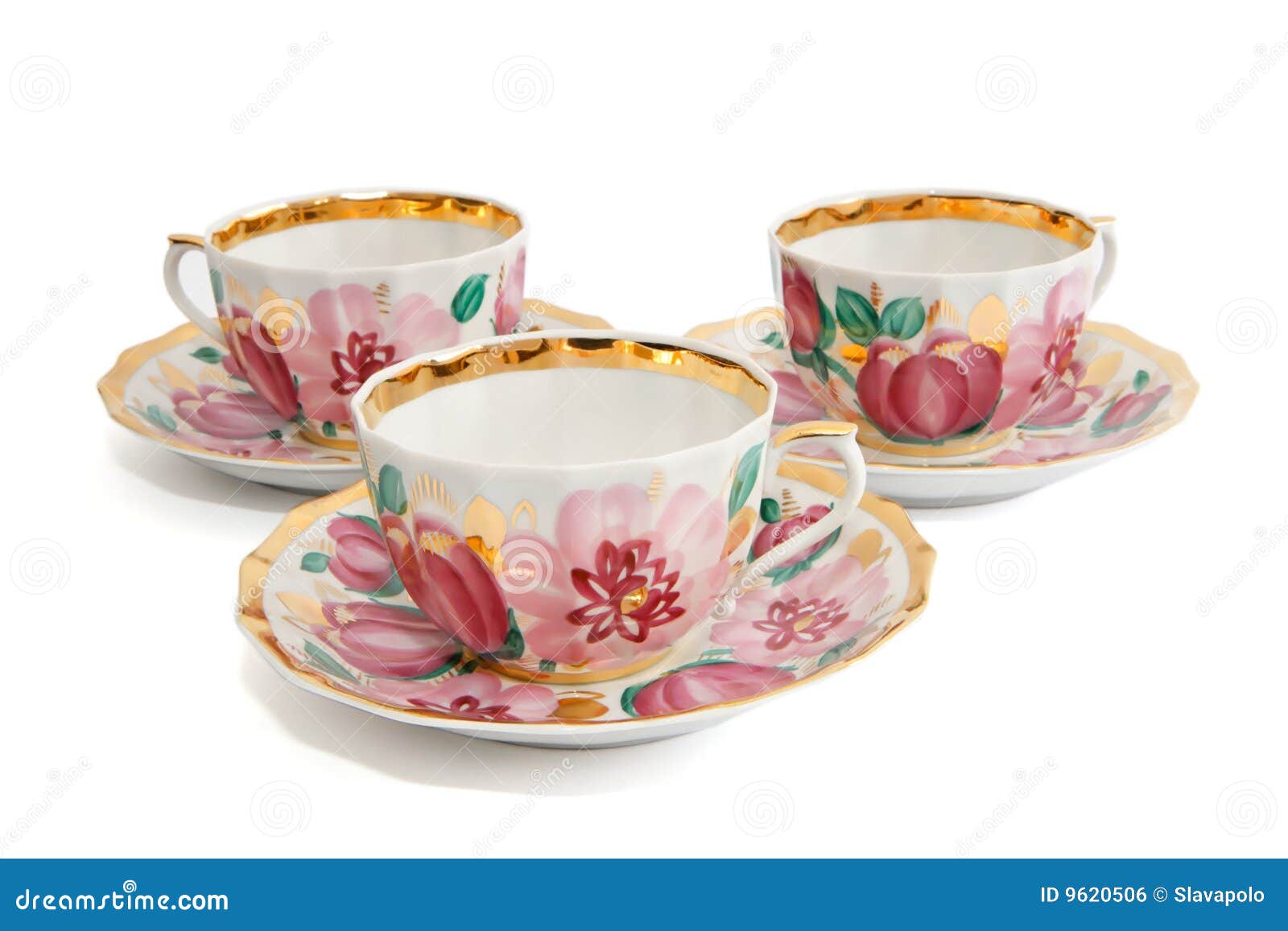 Three Tea Cups with Saucers Stock Photo Image of colorful, white 9620506