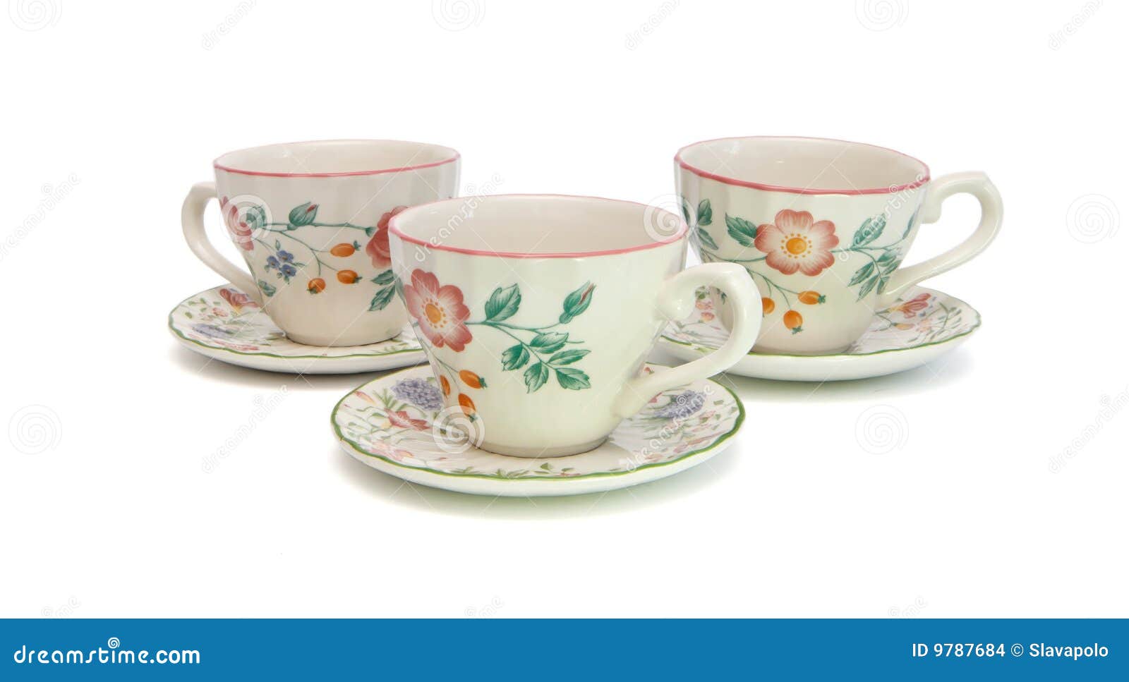 Three Tea Cups with Saucers Isolated Stock Photo Image of berry