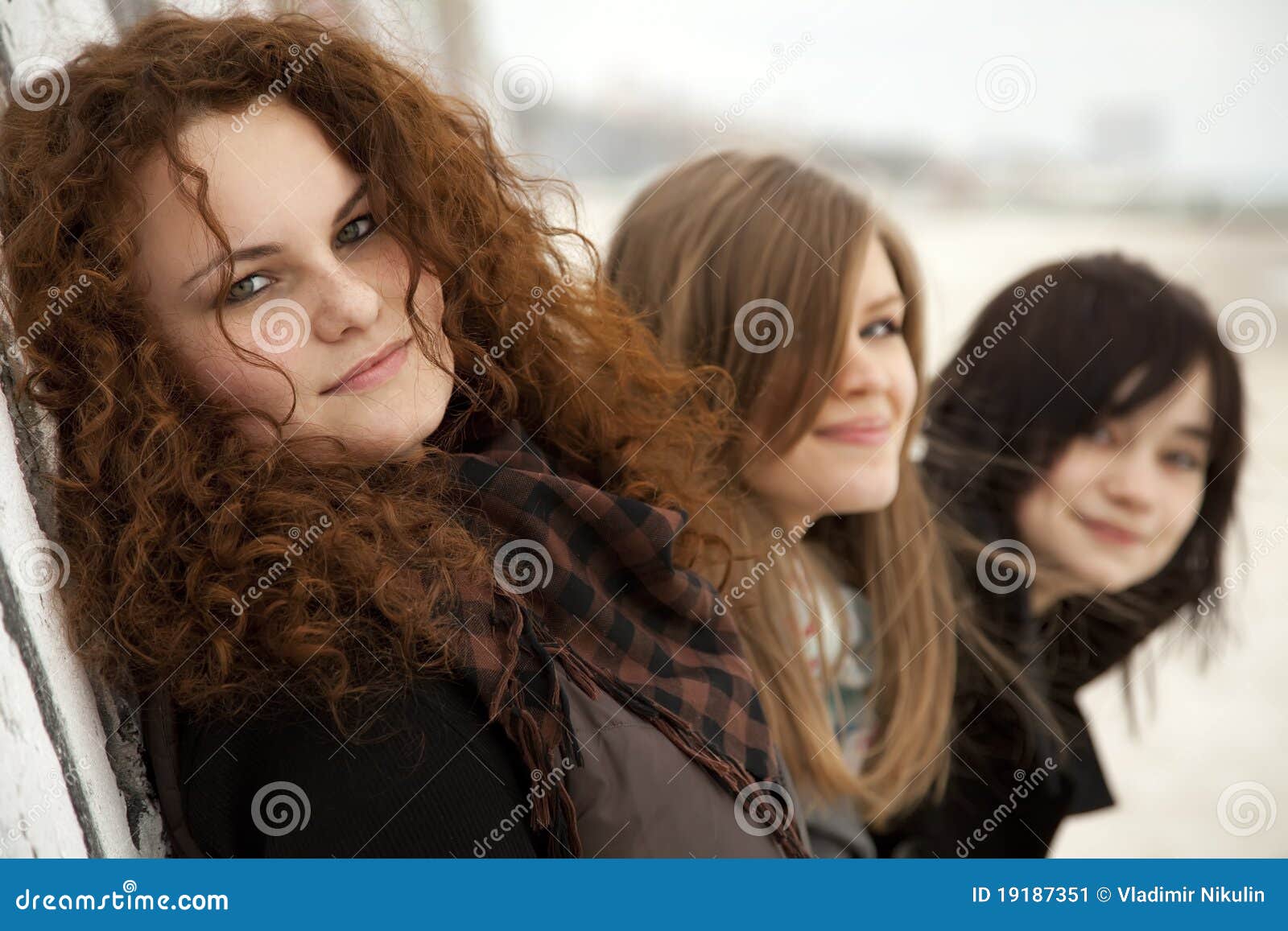 Three Teen Girlfriends At Outdoor Royalty-Free Stock Photography ...