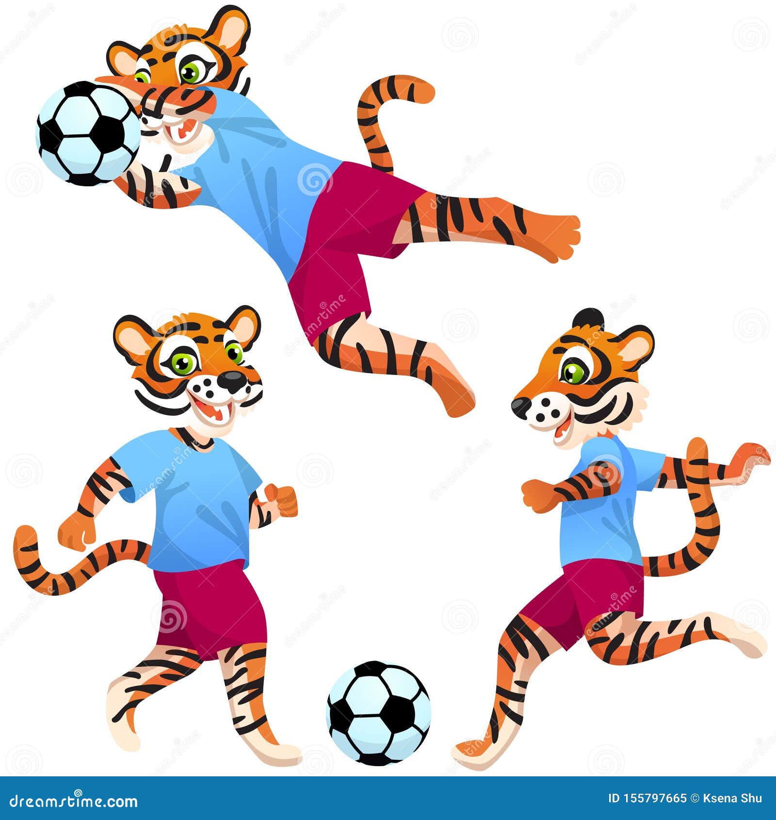 Three Tigers As the Footballers in Uniform in Dynamic Poses with the ...