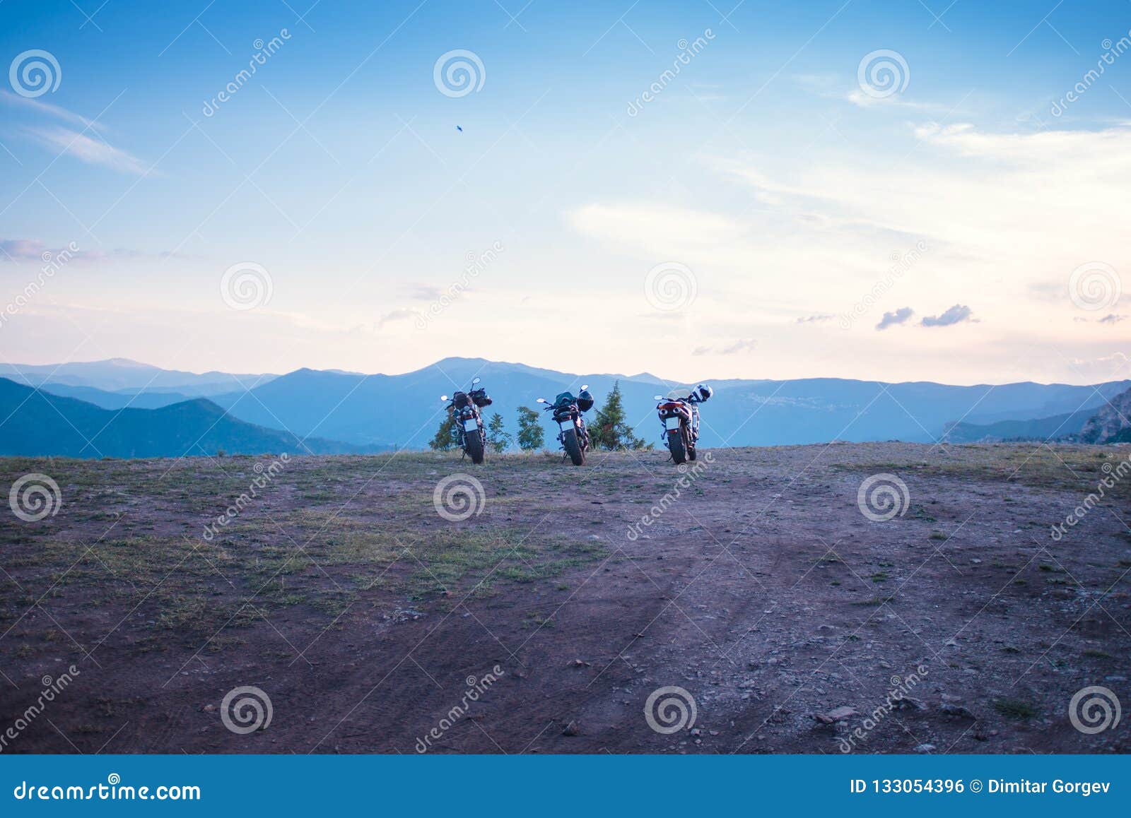Three Touring Bikes on the Mountain Summit Stock Photo Image of bikes
