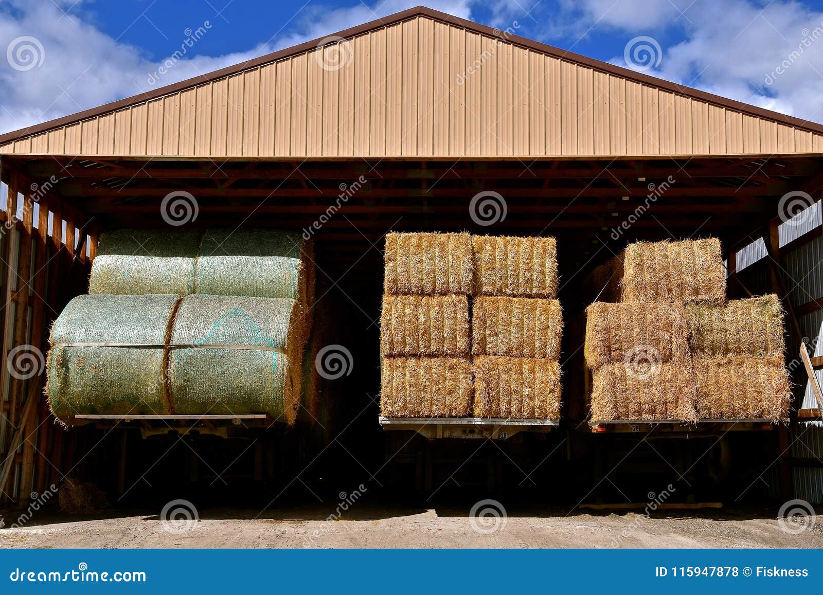 Three Trailers Of Large Hay Bales Stock Photo - Image of 