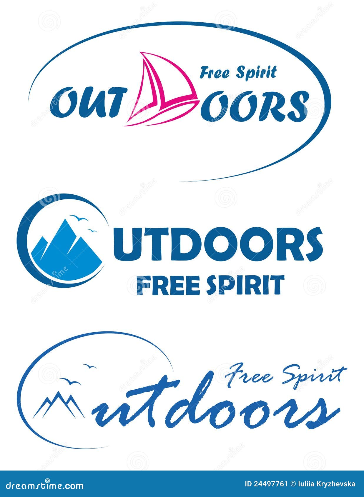 Three Travel Logos - Free Spirit Outdoors Stock Vector - Illustration ...